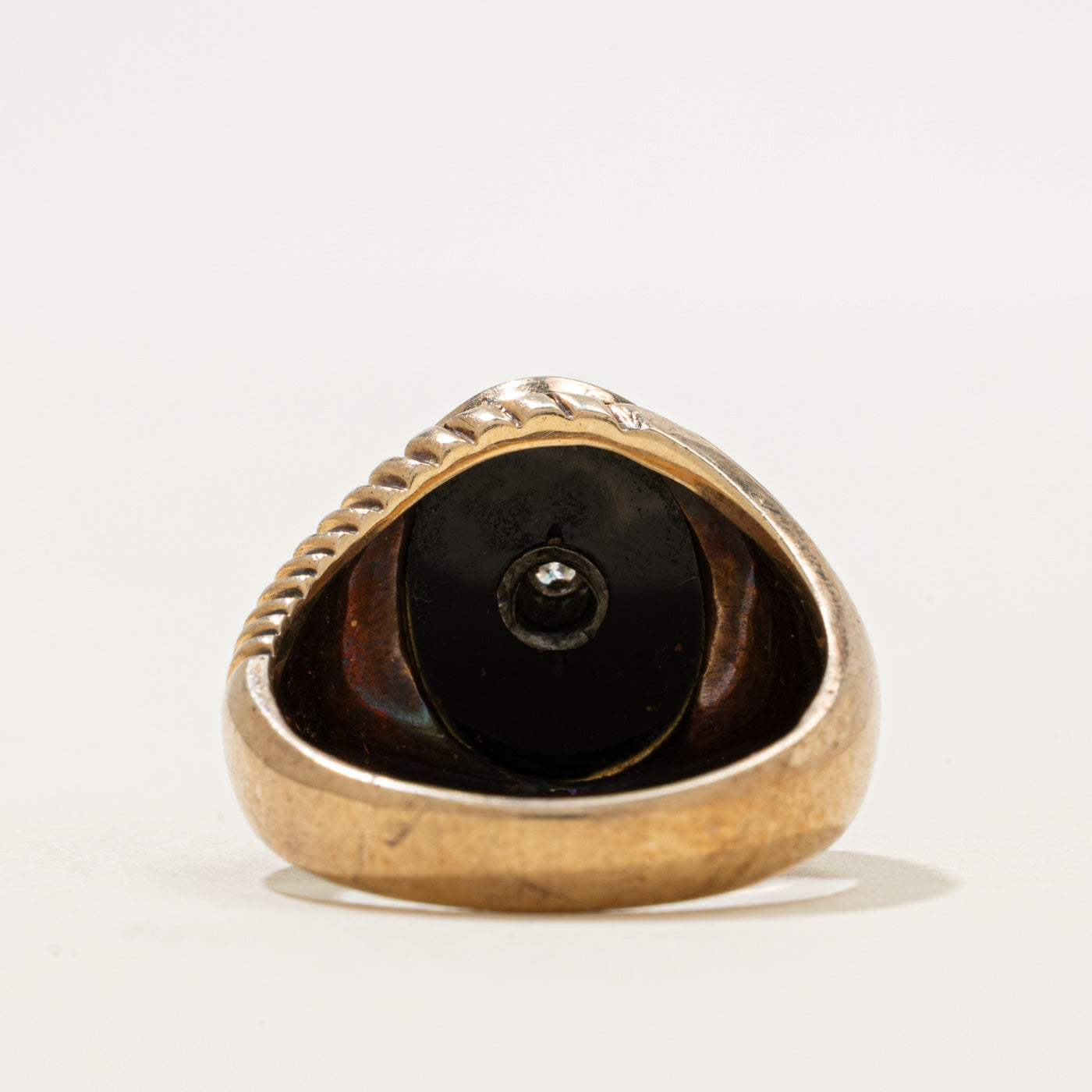 10k Oval Onyx & Diamond Grooved Signet Ring | 2.50ct | SZ 9.5
