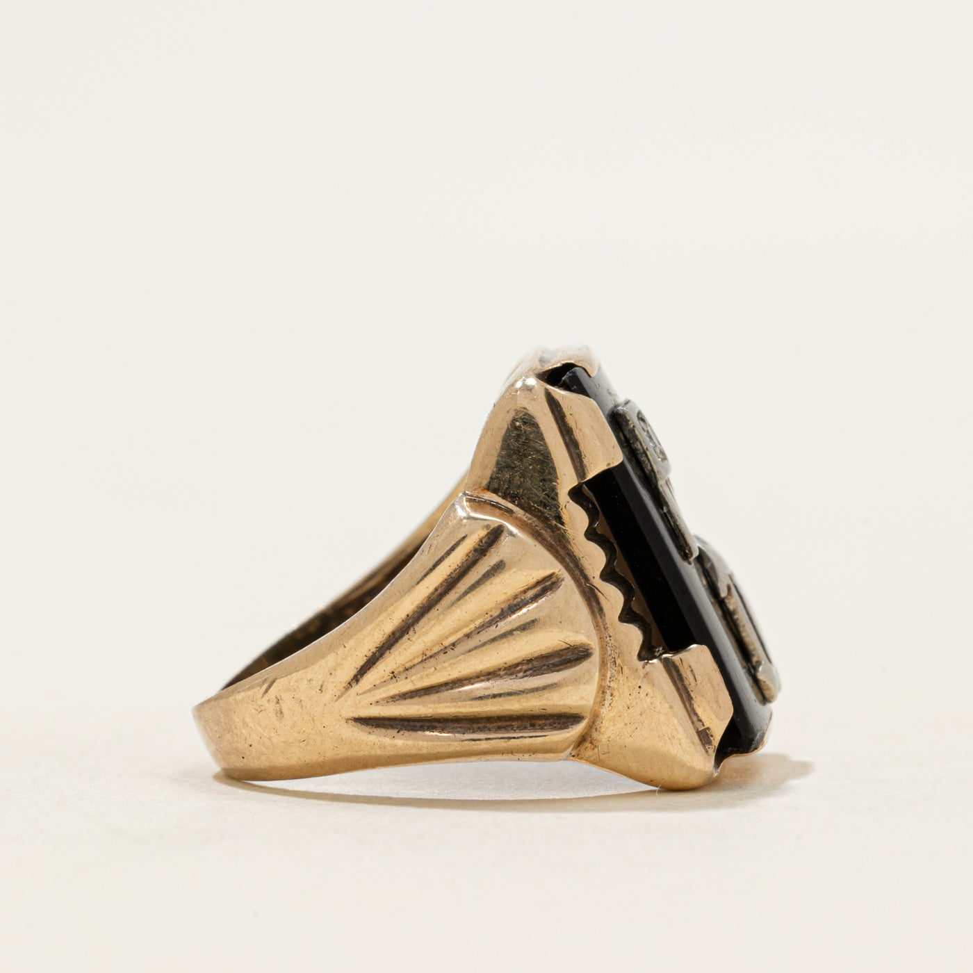 10k Onyx & Diamond Grooved Signet Ring | 2.65ct | SZ 6.5
