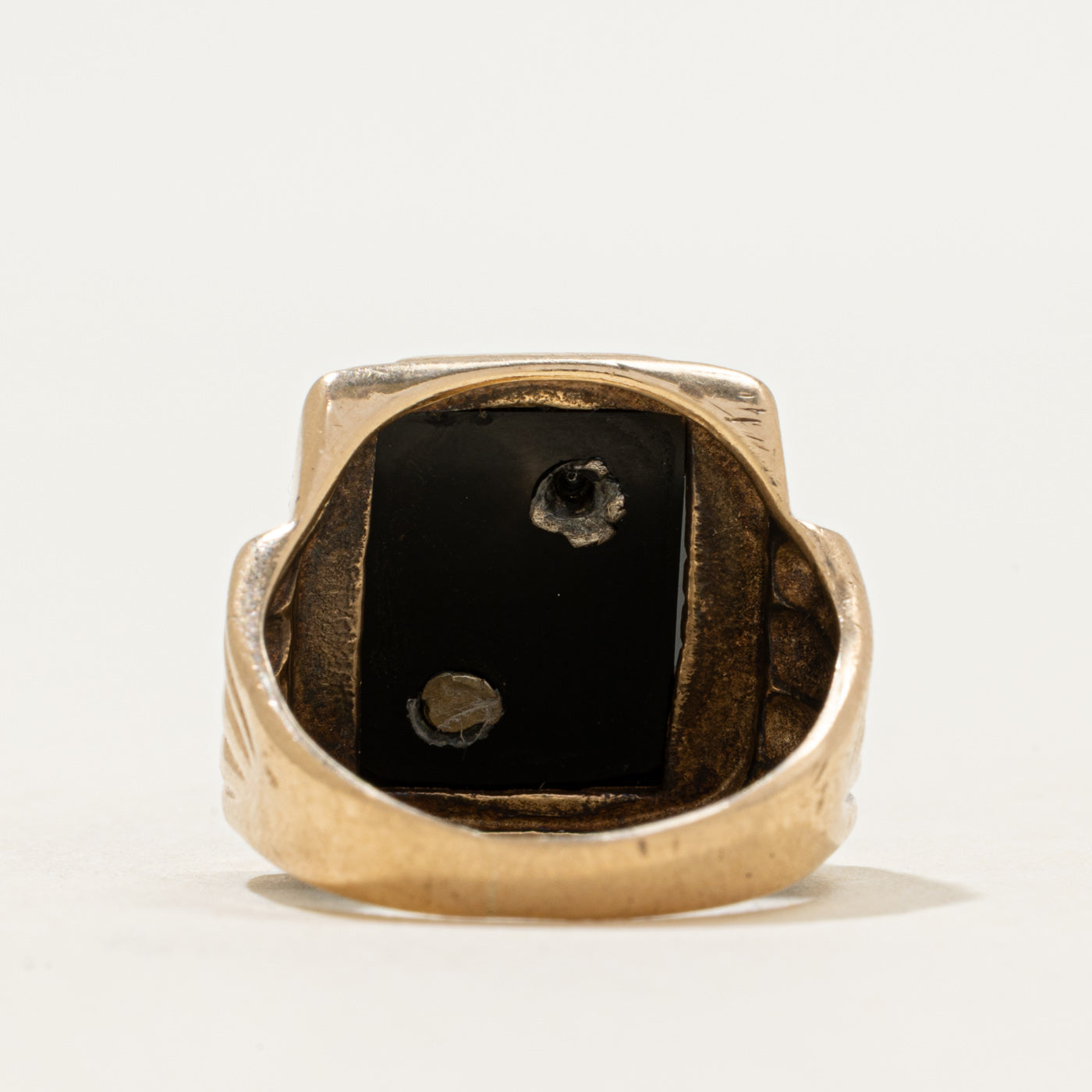 10k Onyx & Diamond Grooved Signet Ring | 2.65ct | SZ 6.5