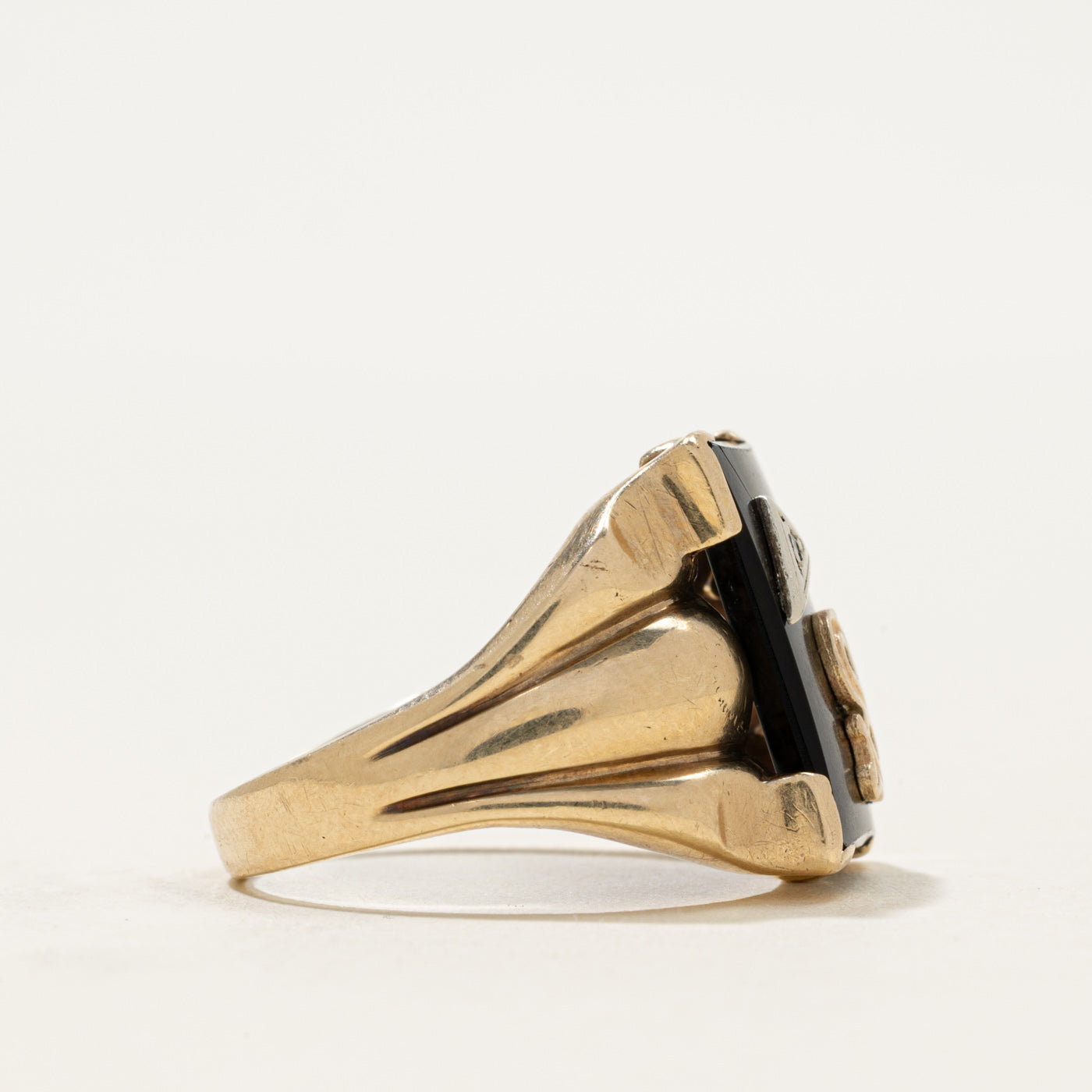 10k Onyx & Diamond "S" Initial Signet Ring | 3.15ct | SZ 9.25