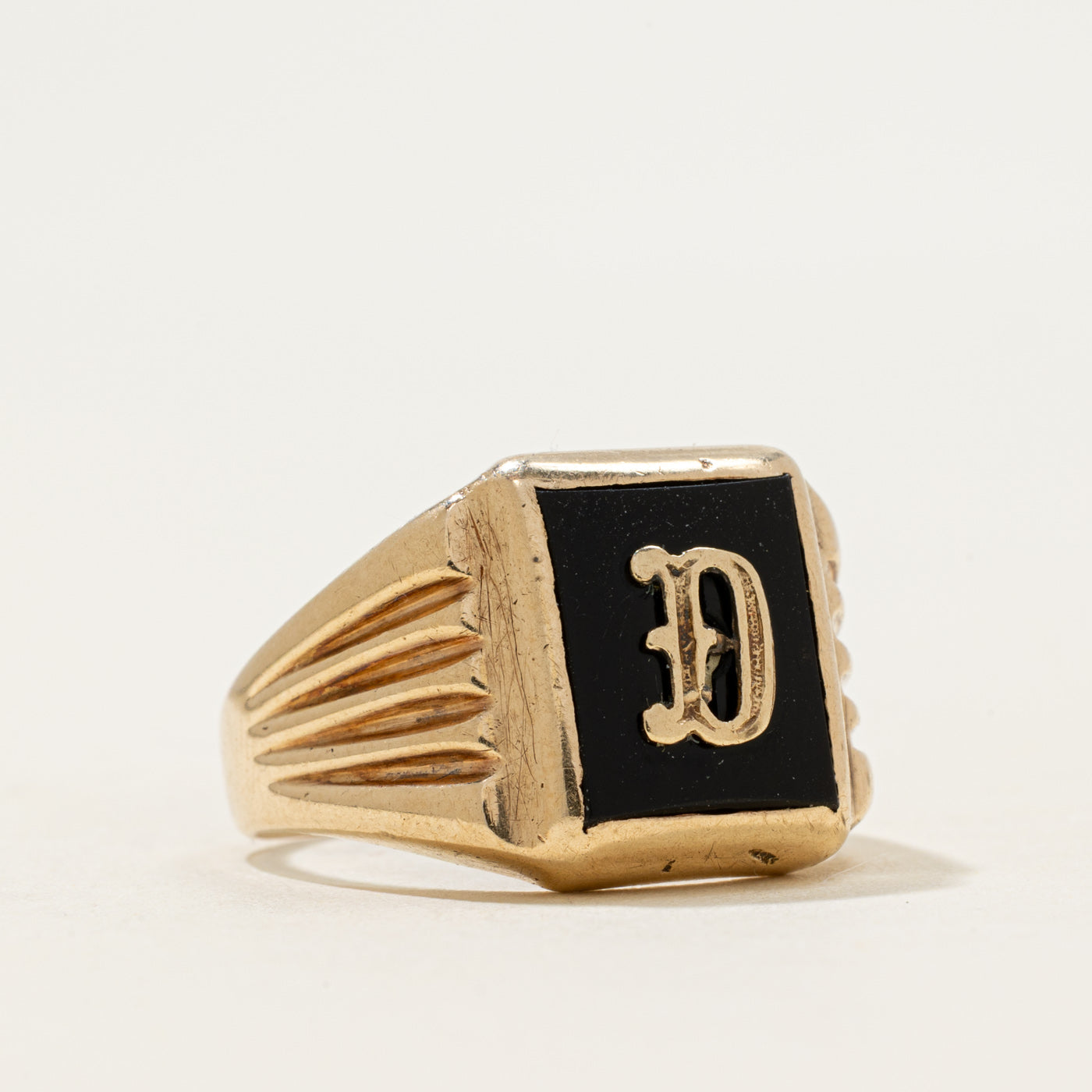 Vintage Canadian 10k Onyx "D" Initial Signet Ring | 1.71ct | SZ 9.5