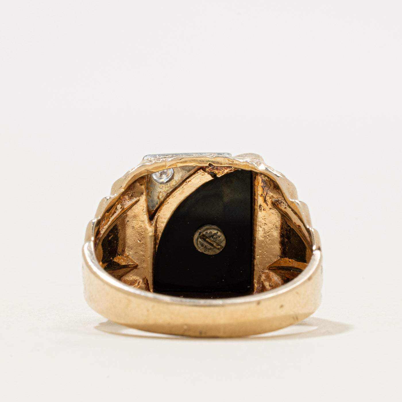 10k Onyx & Diamond "M" Initial Signet Ring | 1.77ct | SZ 9.5