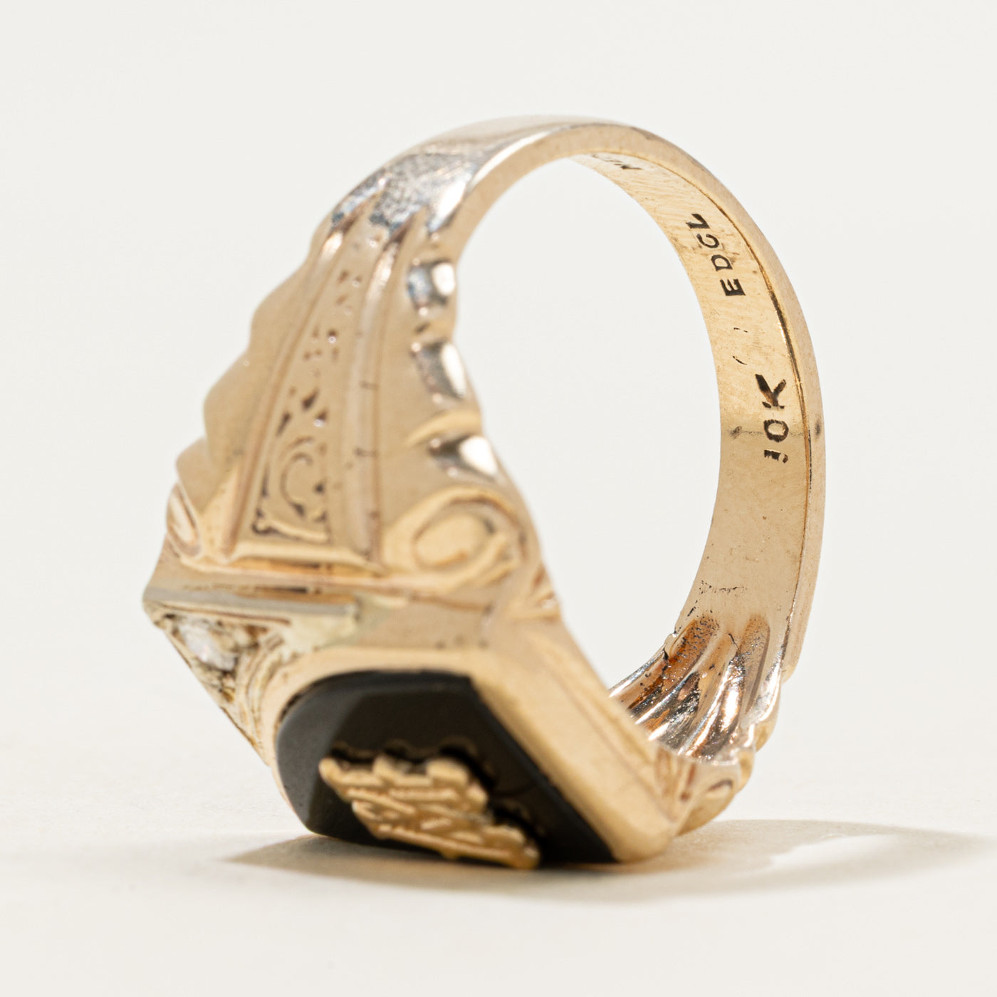 10k Onyx & Diamond "M" Initial Signet Ring | 1.77ct | SZ 9.5