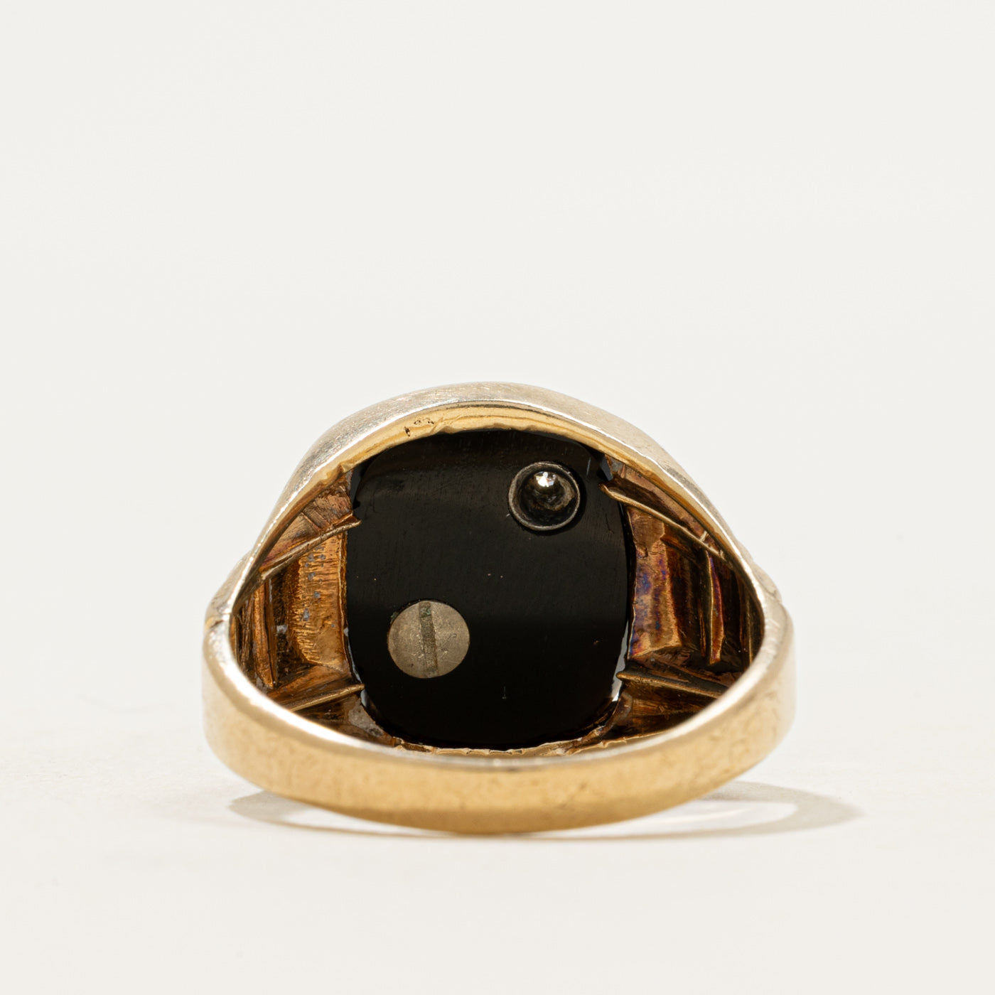 10k Onyx & Diamond "B" Initial Grooved Signet Ring | 2.35ct | SZ 9