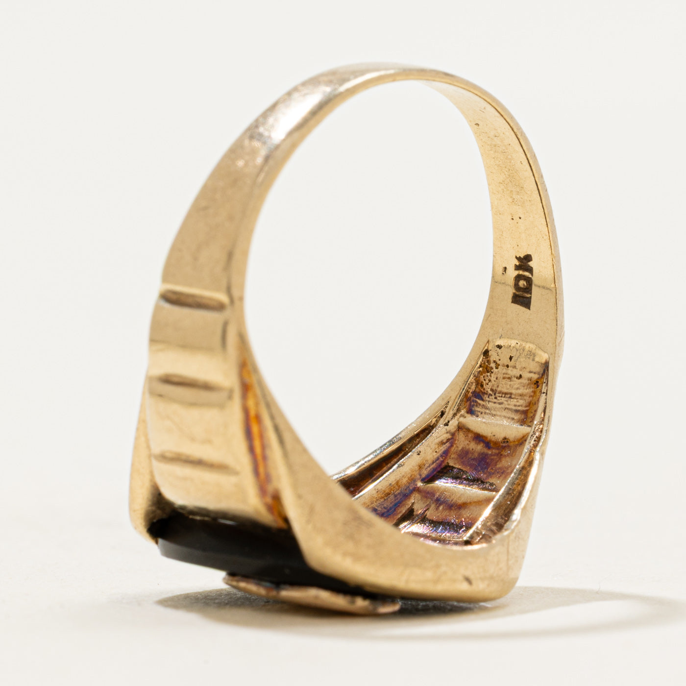 10k Onyx & Diamond "B" Initial Grooved Signet Ring | 2.35ct | SZ 9