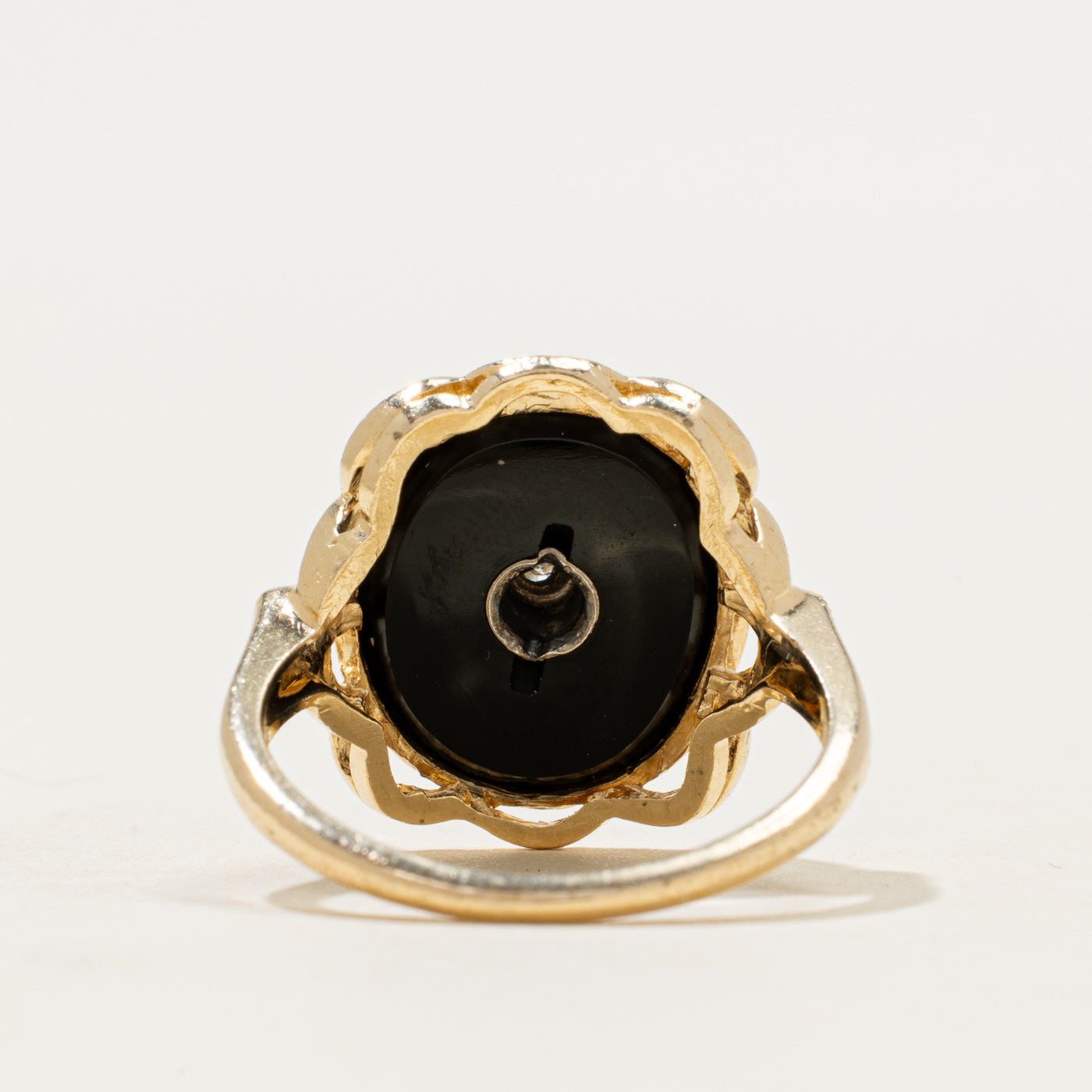 14k Onyx & Diamond Accent Scalloped Ring | 2.44ct | SZ 6.5