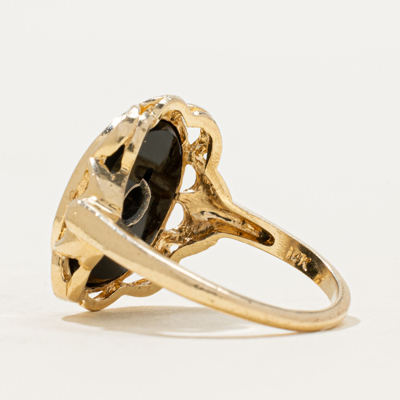 14k Onyx & Diamond Accent Scalloped Ring | 2.44ct | SZ 6.5