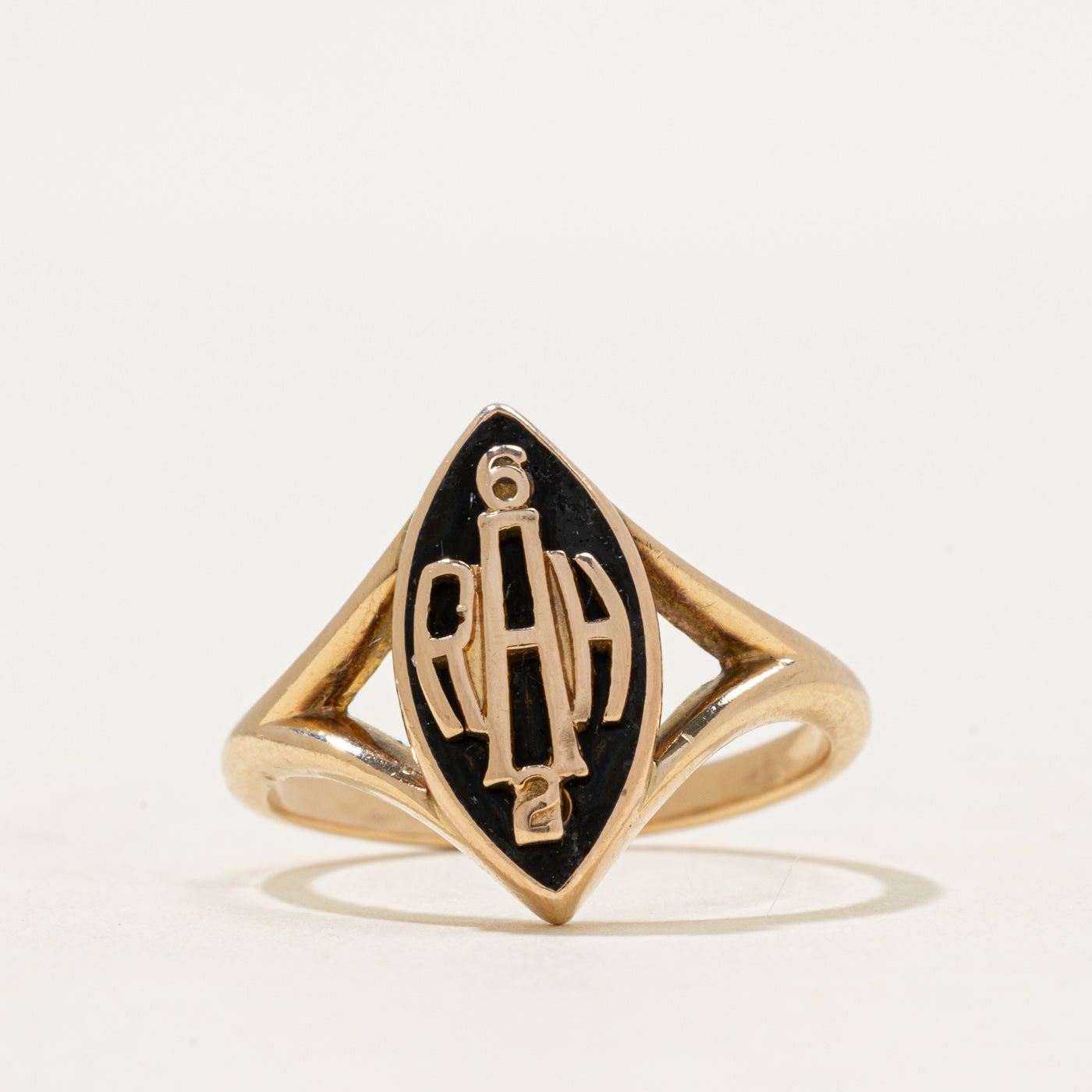 'Birks' 10k Onyx "RAH 62" Initial Navette Ring | SZ 6.25