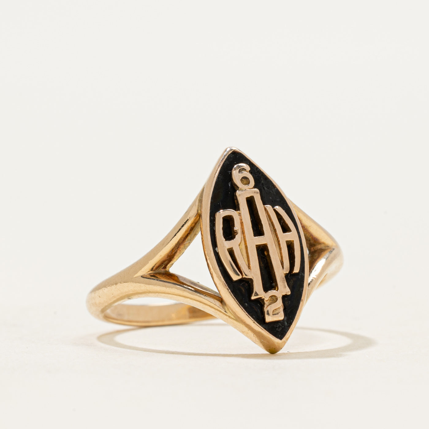 'Birks' 10k Onyx "RAH 62" Initial Navette Ring | SZ 6.25