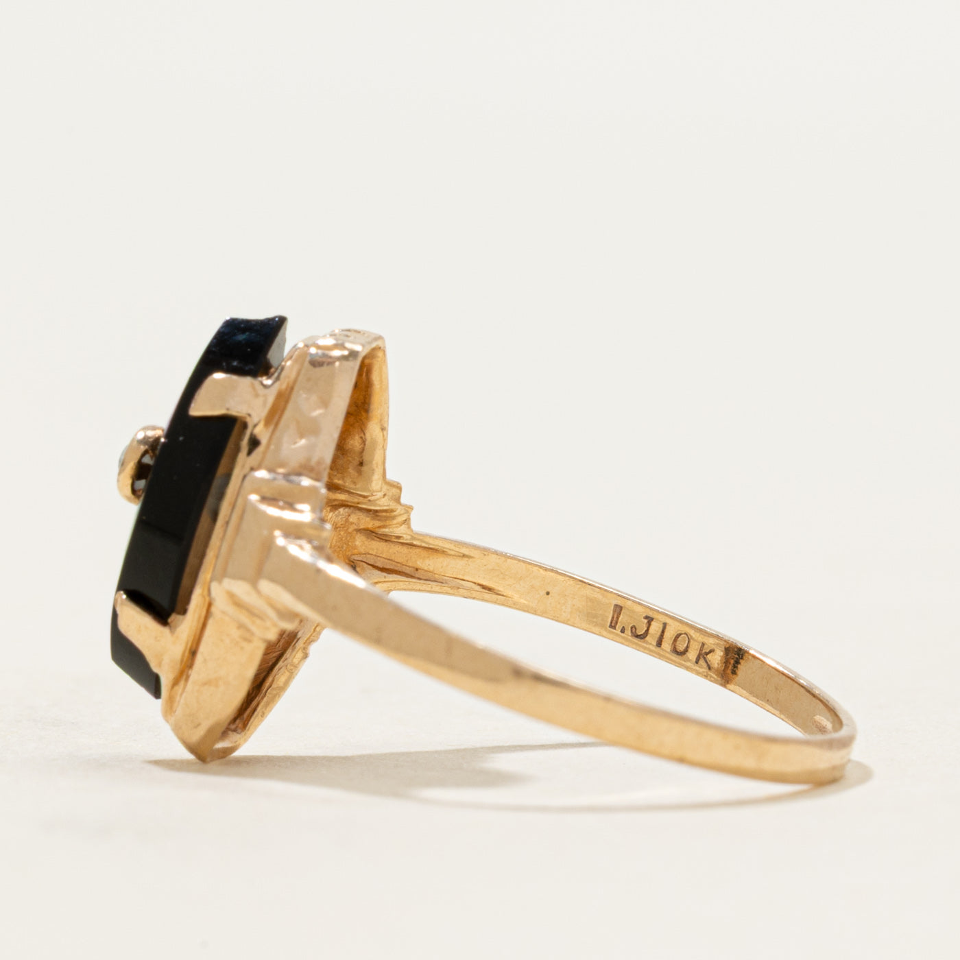 10k Onyx & Seed Pearl Navette Ring | 1.05ctw | SZ 6.5