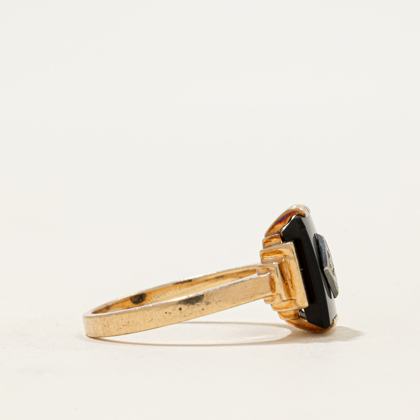 10k Onyx & Diamond Accent Grooved Ring | 1.18ct | SZ 6