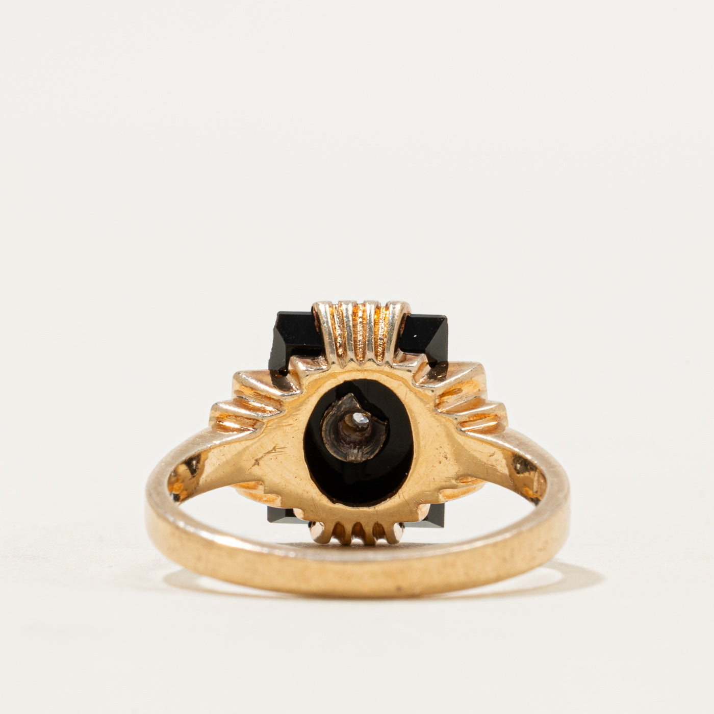 10k Onyx & Diamond Accent Grooved Ring | 1.18ct | SZ 6