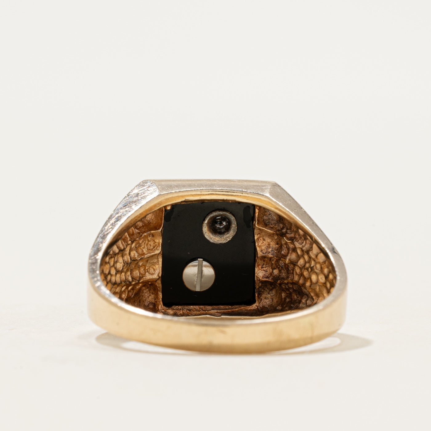 10k Onyx & Diamond "B" Initial Grooved Signet Ring | 1.37ct | SZ 10.25