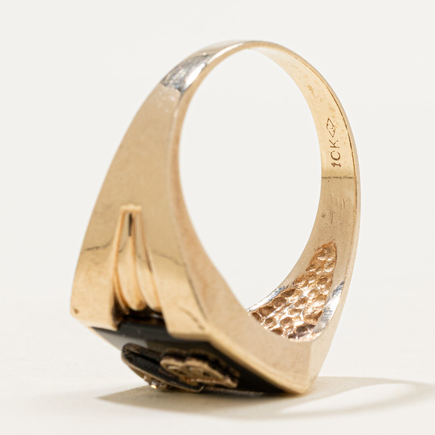 10k Onyx & Diamond "B" Initial Grooved Signet Ring | 1.37ct | SZ 10.25