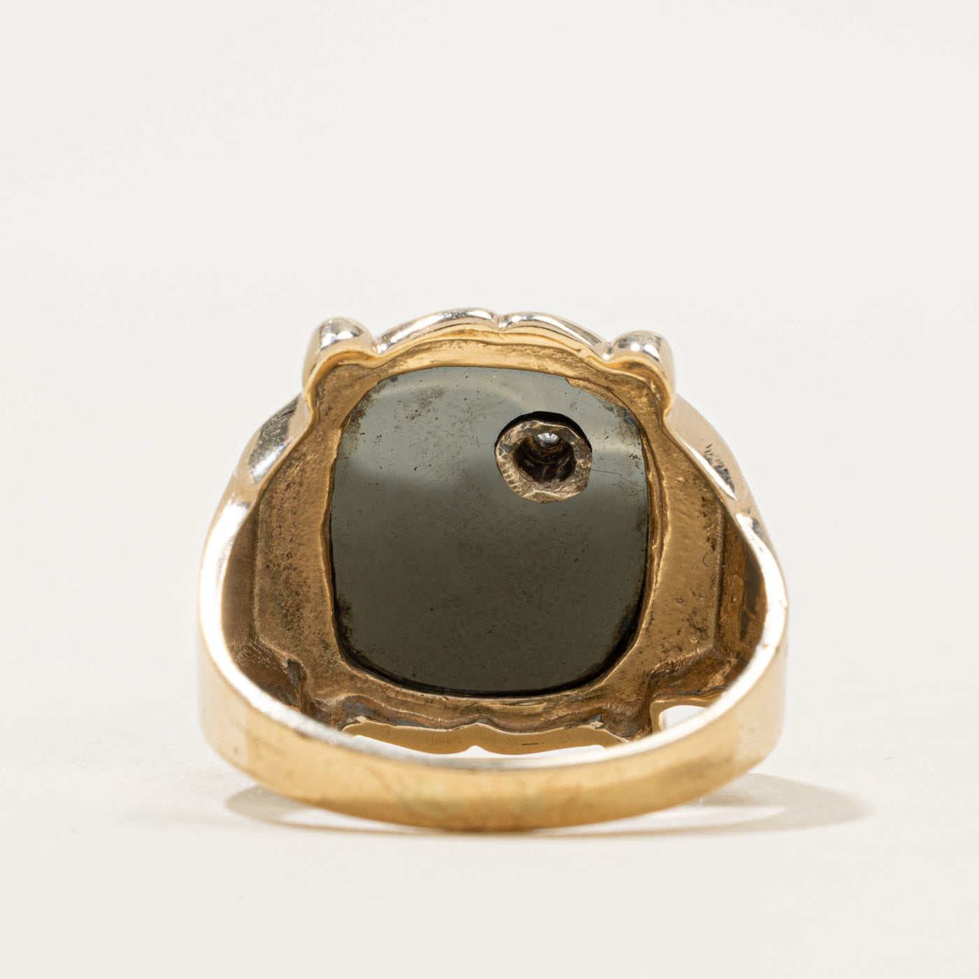 10k Hematite & Diamond Legionnaire Intaglio Signet Ring | 3.84ct | SZ 11