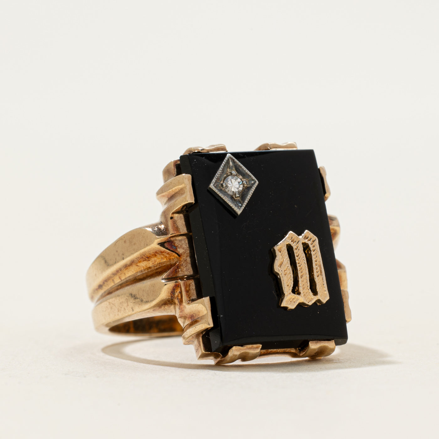 10k Onyx & Diamond "W" Initial Ring | 5.74ct | SZ 9.75