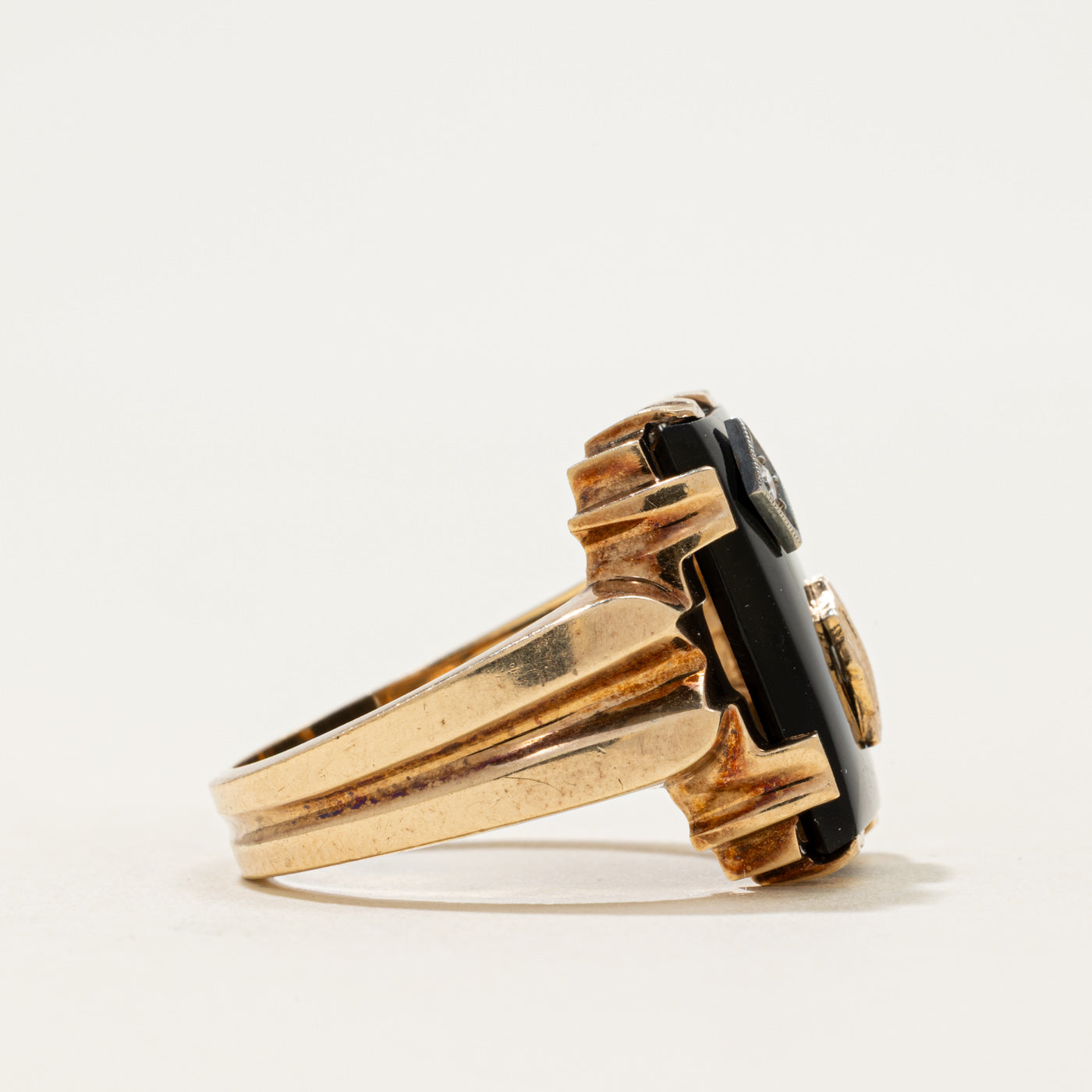 10k Onyx & Diamond "W" Initial Ring | 5.74ct | SZ 9.75