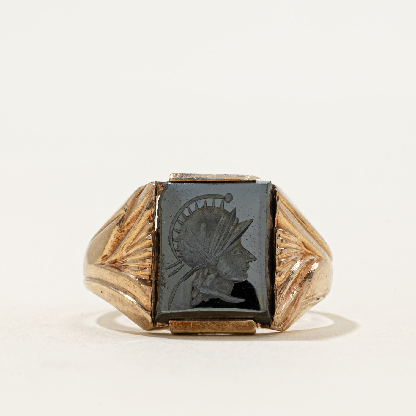 10k Hematite Legionnaire Intaglio Engraved Signet Ring | 1.88ct | SZ 9.25