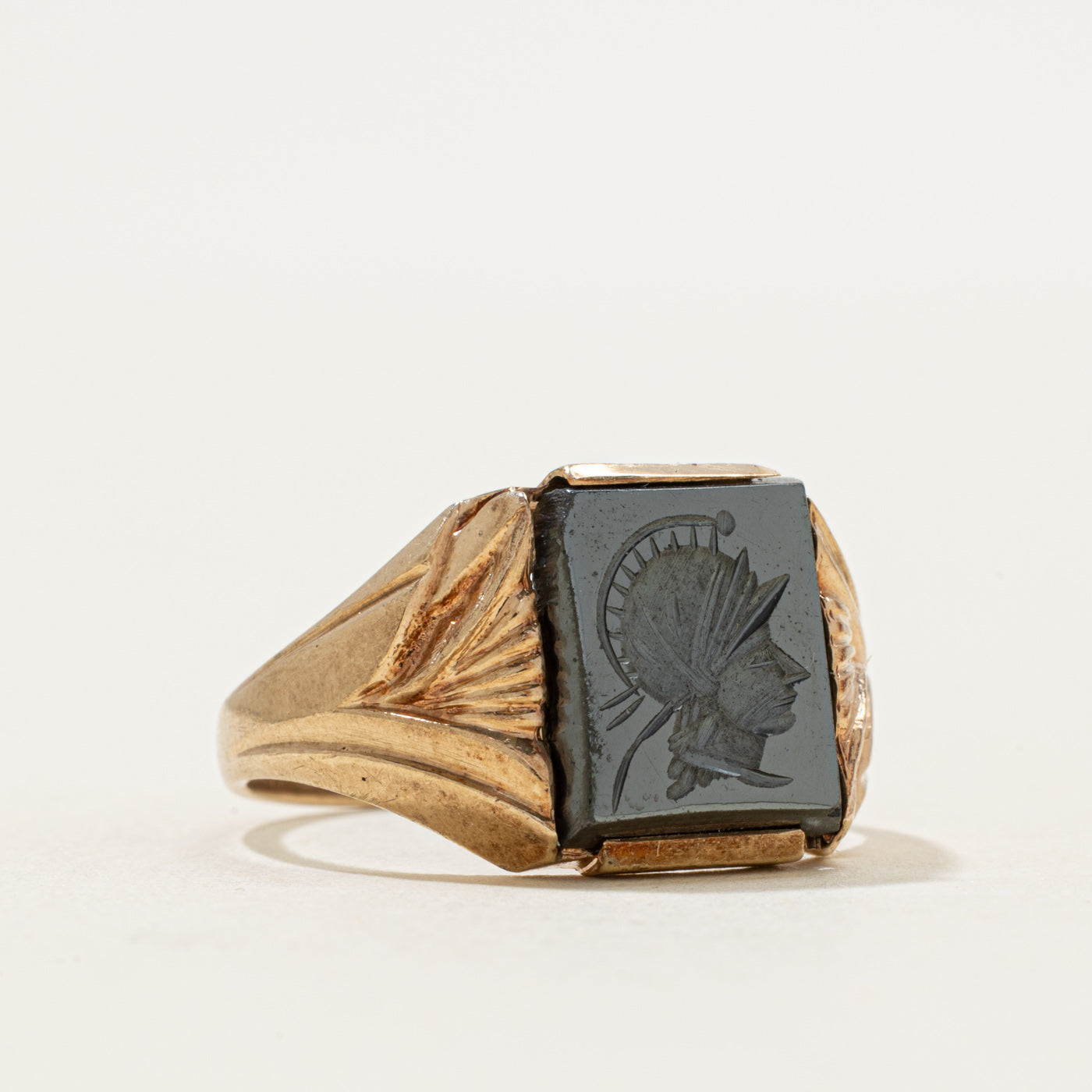 10k Hematite Legionnaire Intaglio Engraved Signet Ring | 1.88ct | SZ 9.25