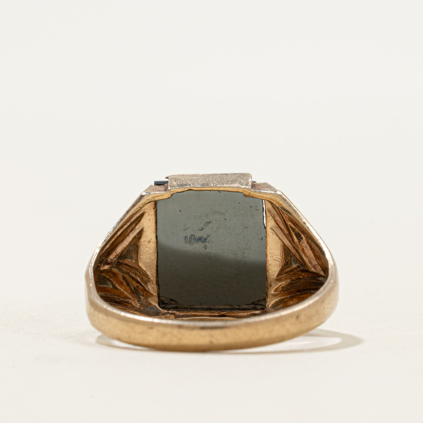10k Hematite Legionnaire Intaglio Engraved Signet Ring | 1.88ct | SZ 9.25