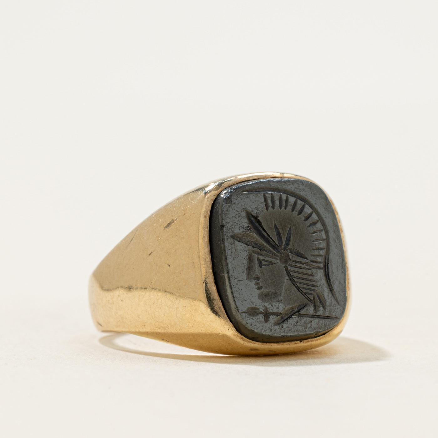 10k Hematite Legionnaire Intaglio Signet Ring | 2.04ct | SZ 8