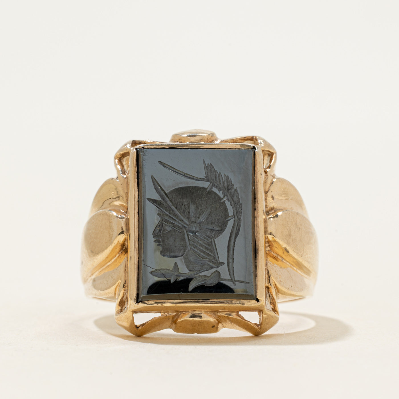 10k Hematite Legionnaire Intaglio Chunky Signet Ring | 3.00ct | SZ 13
