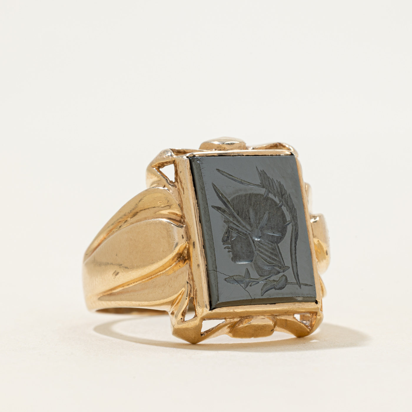 10k Hematite Legionnaire Intaglio Chunky Signet Ring | 3.00ct | SZ 13