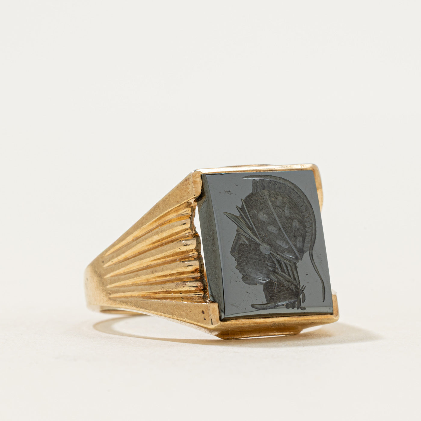 10k Hematite Legionnaire Intaglio Grooved Signet Ring | 2.66ct | SZ 10