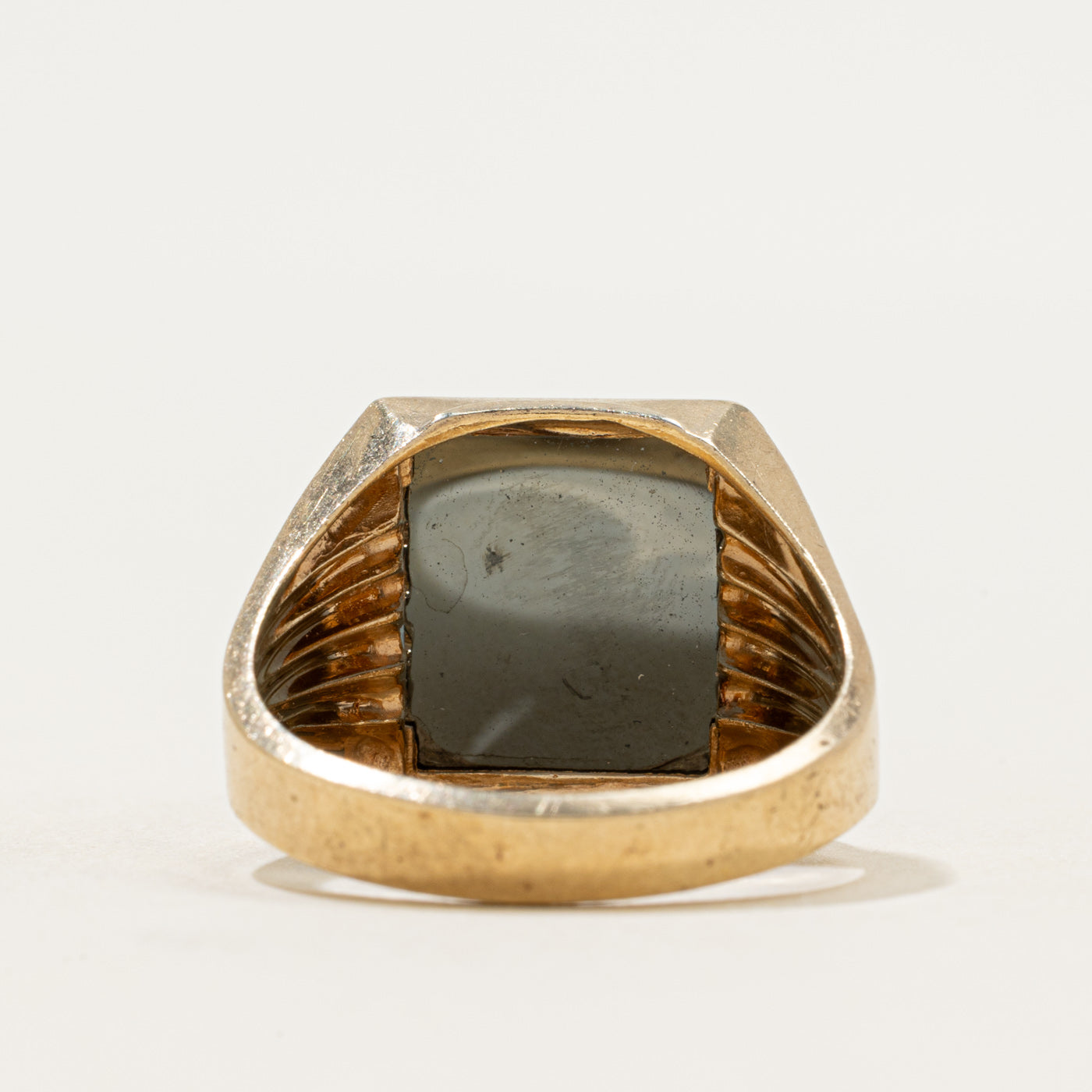 10k Hematite Legionnaire Intaglio Grooved Signet Ring | 2.66ct | SZ 10