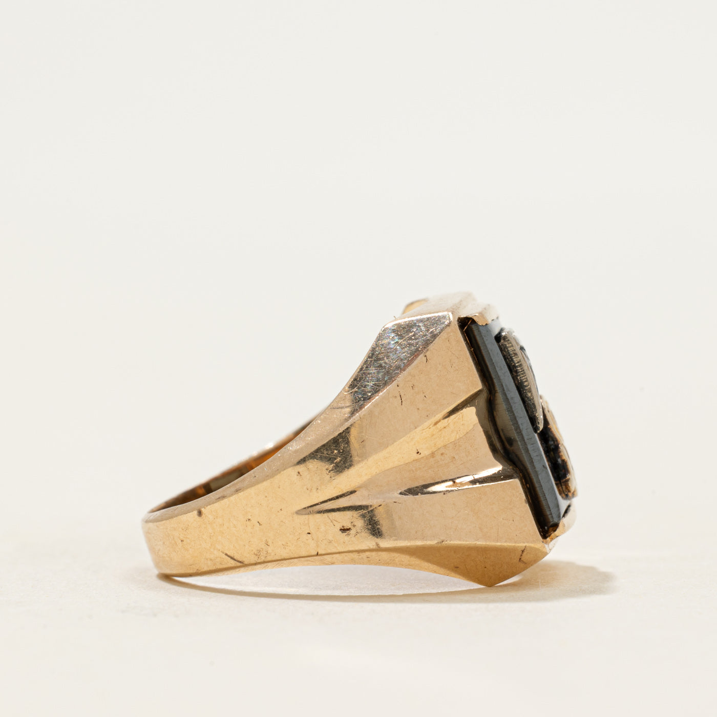 10k Hematite & Diamond "S" Initial Signet Ring | SZ 7.5