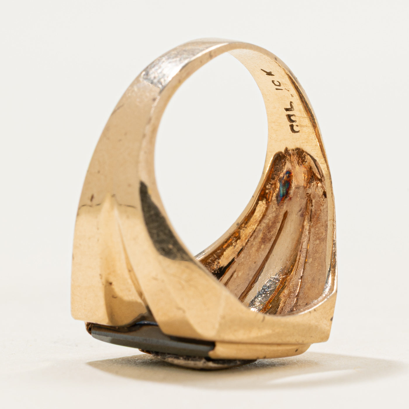 10k Hematite & Diamond "S" Initial Signet Ring | SZ 7.5