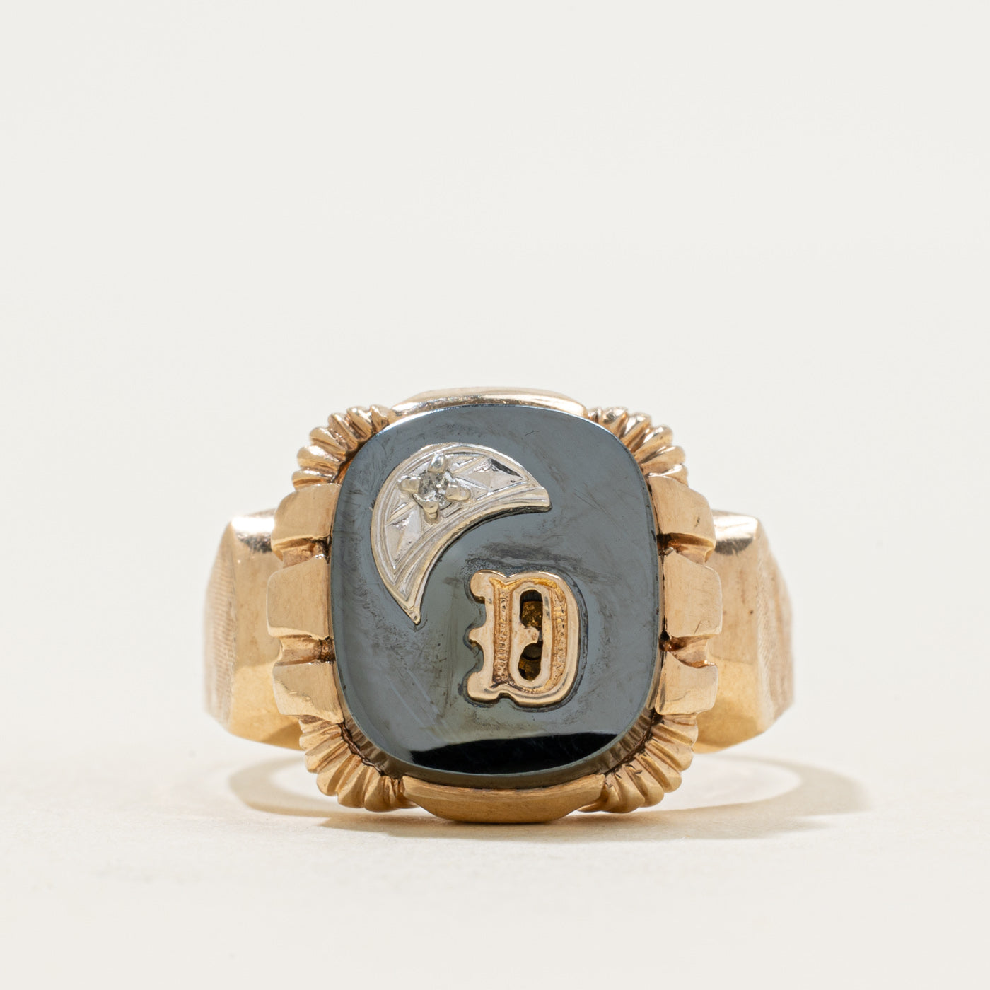 14k Hematite & Diamond Accent "D" Initial Ring | 1.82ct | SZ 11