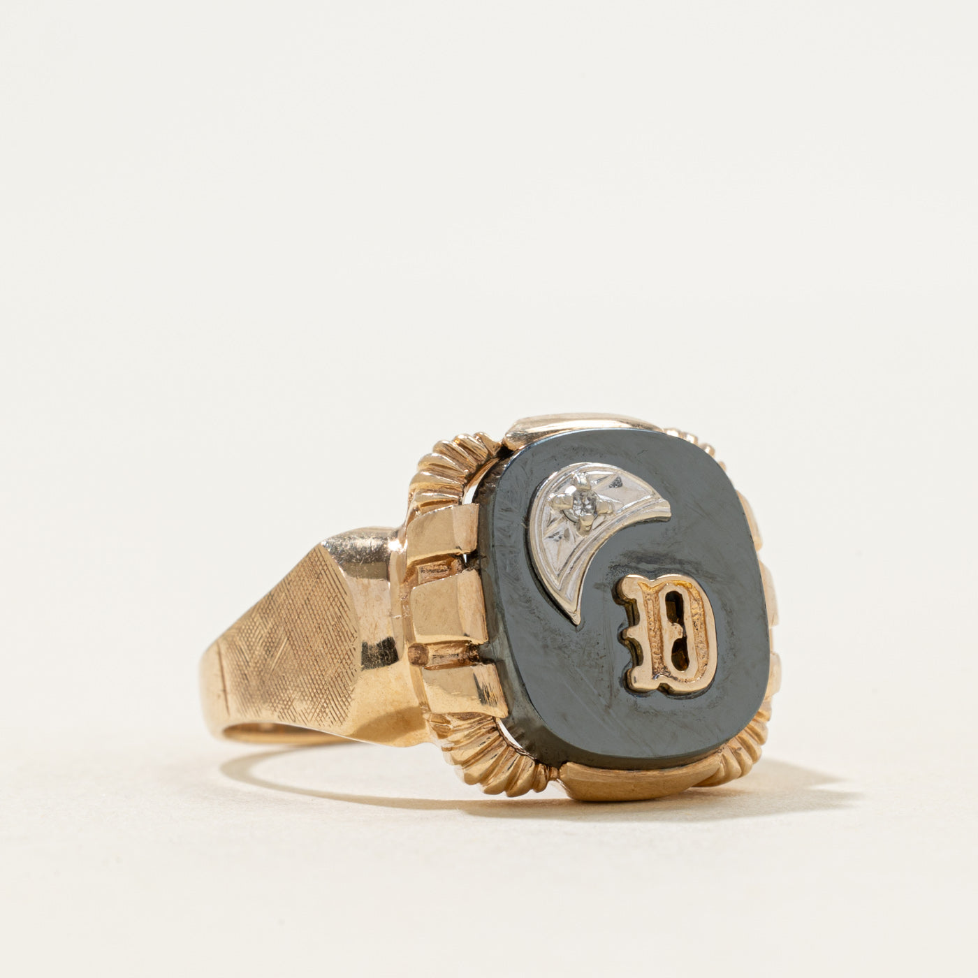 14k Hematite & Diamond Accent "D" Initial Ring | 1.82ct | SZ 11