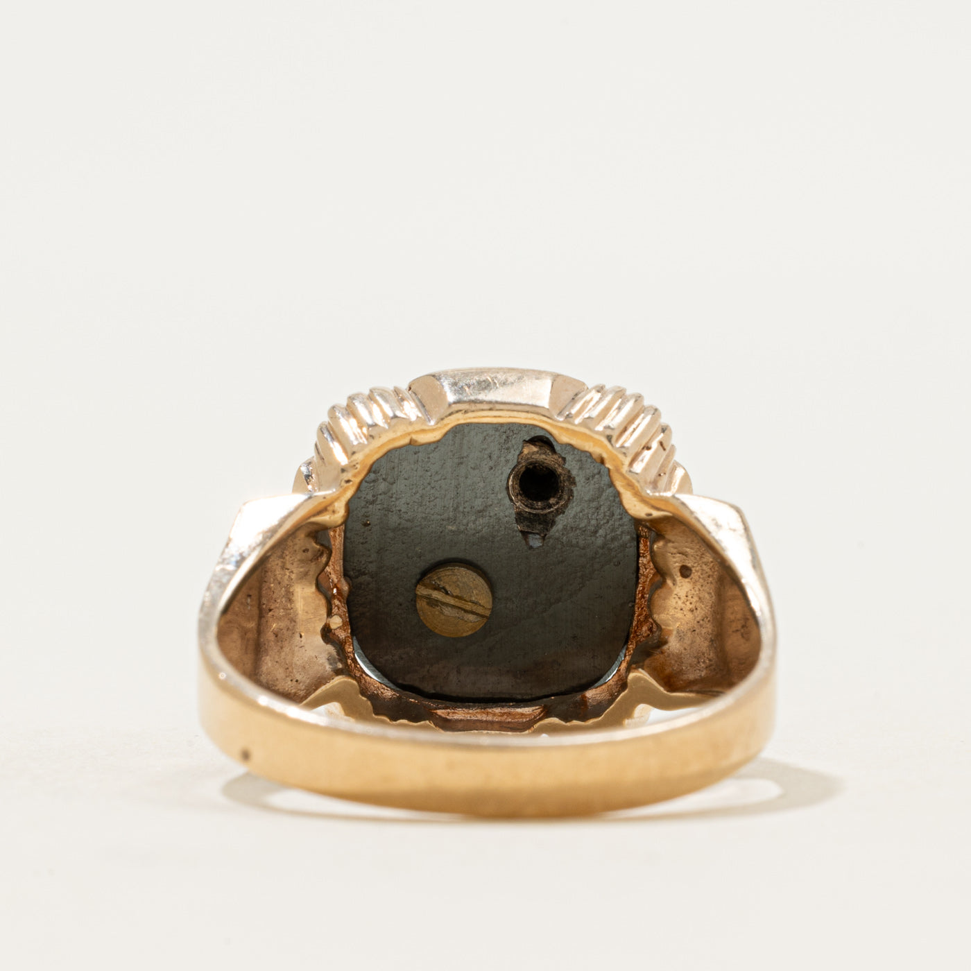 14k Hematite & Diamond Accent "D" Initial Ring | 1.82ct | SZ 11