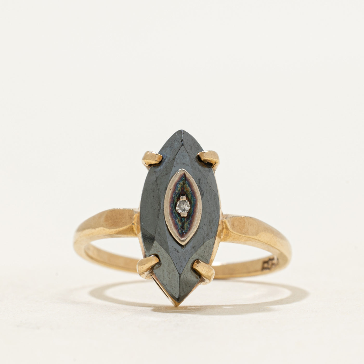 10k Hematite & Diamond Accent Navette Ring | 1.22ct | SZ 6.5