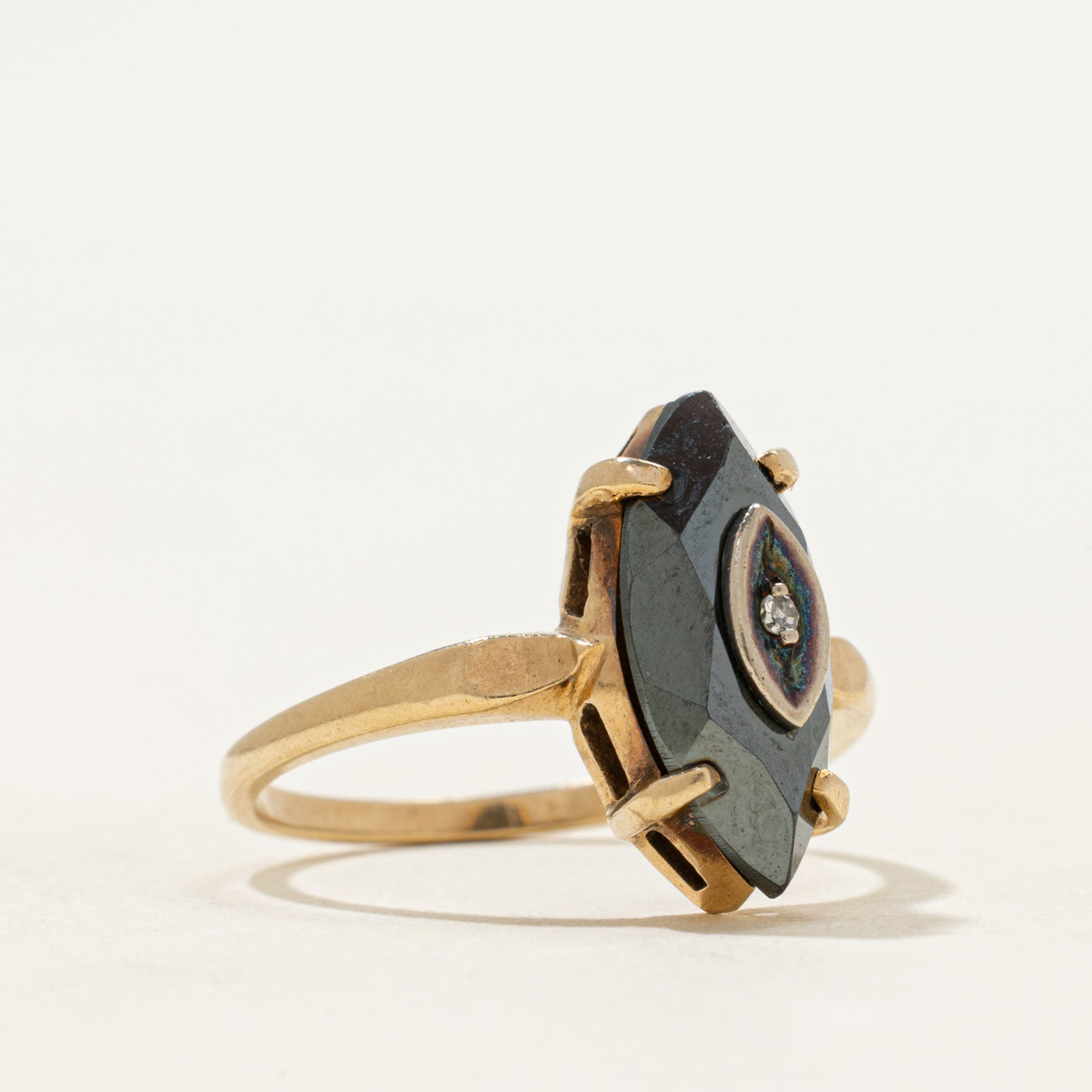 10k Hematite & Diamond Accent Navette Ring | 1.22ct | SZ 6.5