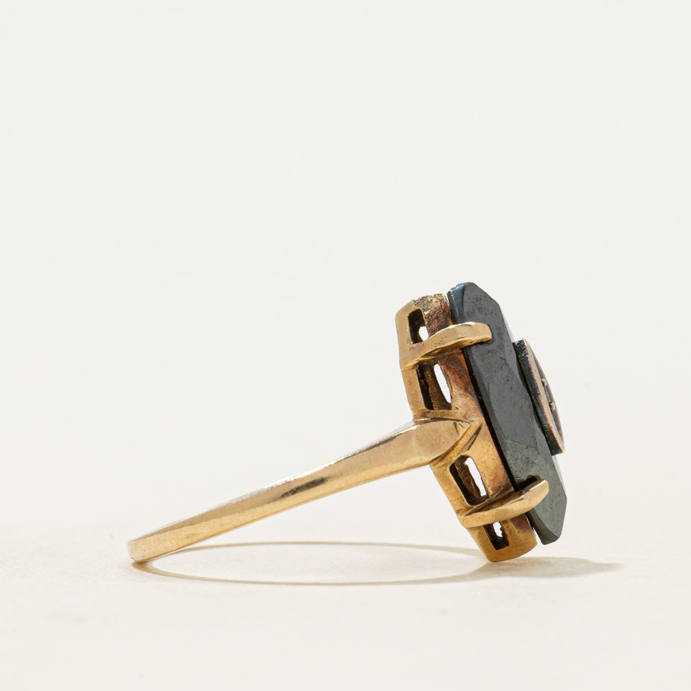 10k Hematite & Diamond Accent Navette Ring | 1.22ct | SZ 6.5