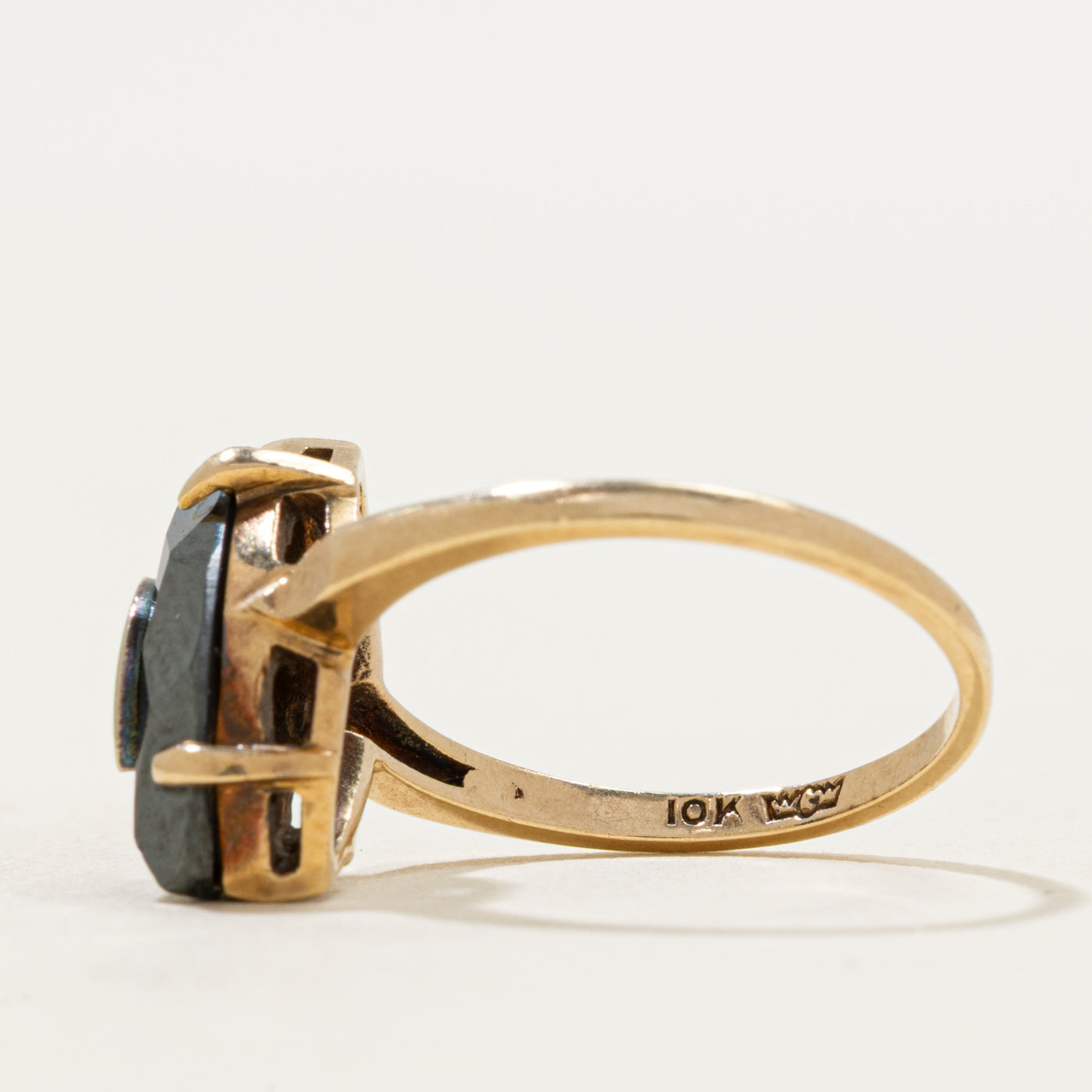 10k Hematite & Diamond Accent Navette Ring | 1.22ct | SZ 6.5