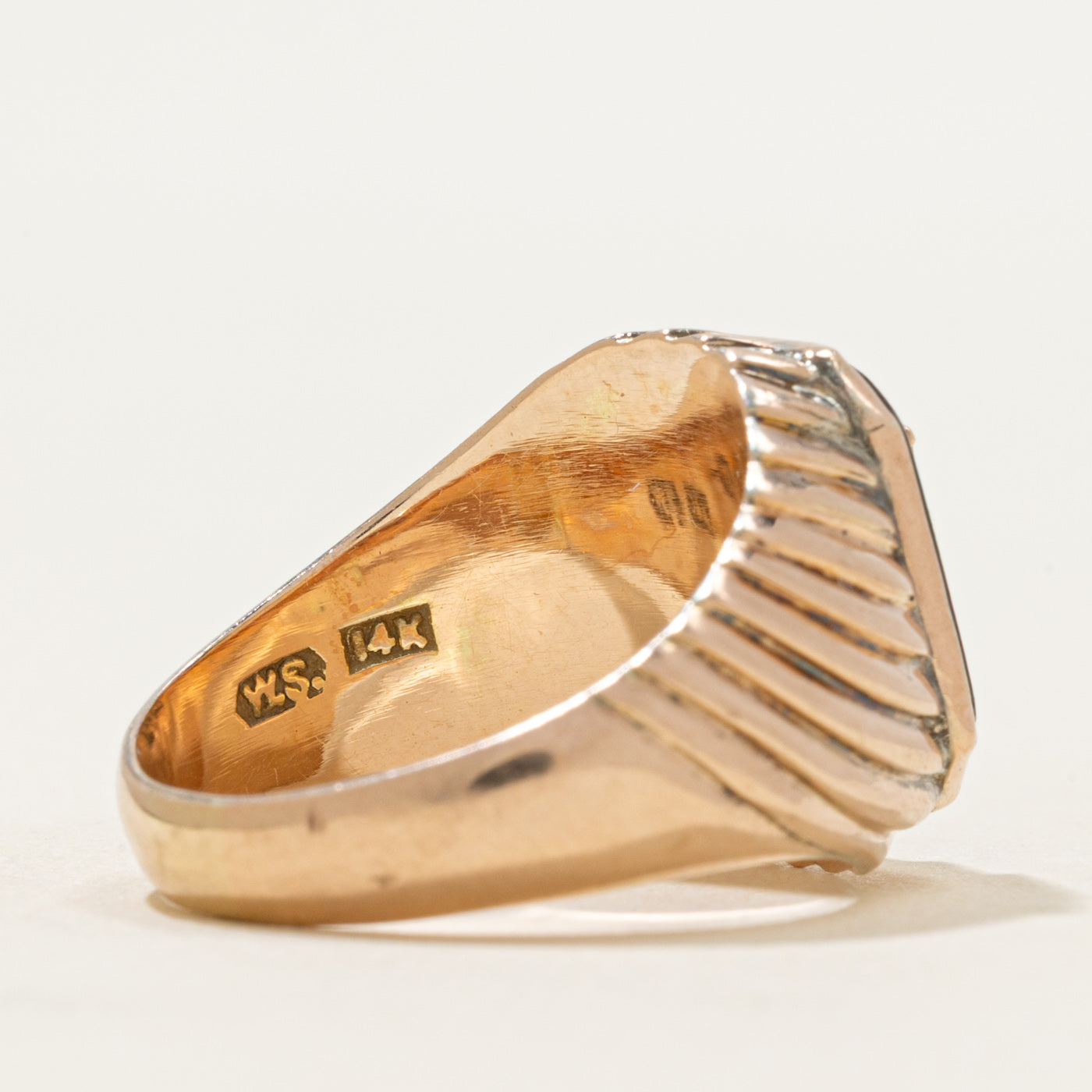 14k Onyx "M" Initial Croissant Signet Ring | 1.00ct | SZ 8.25