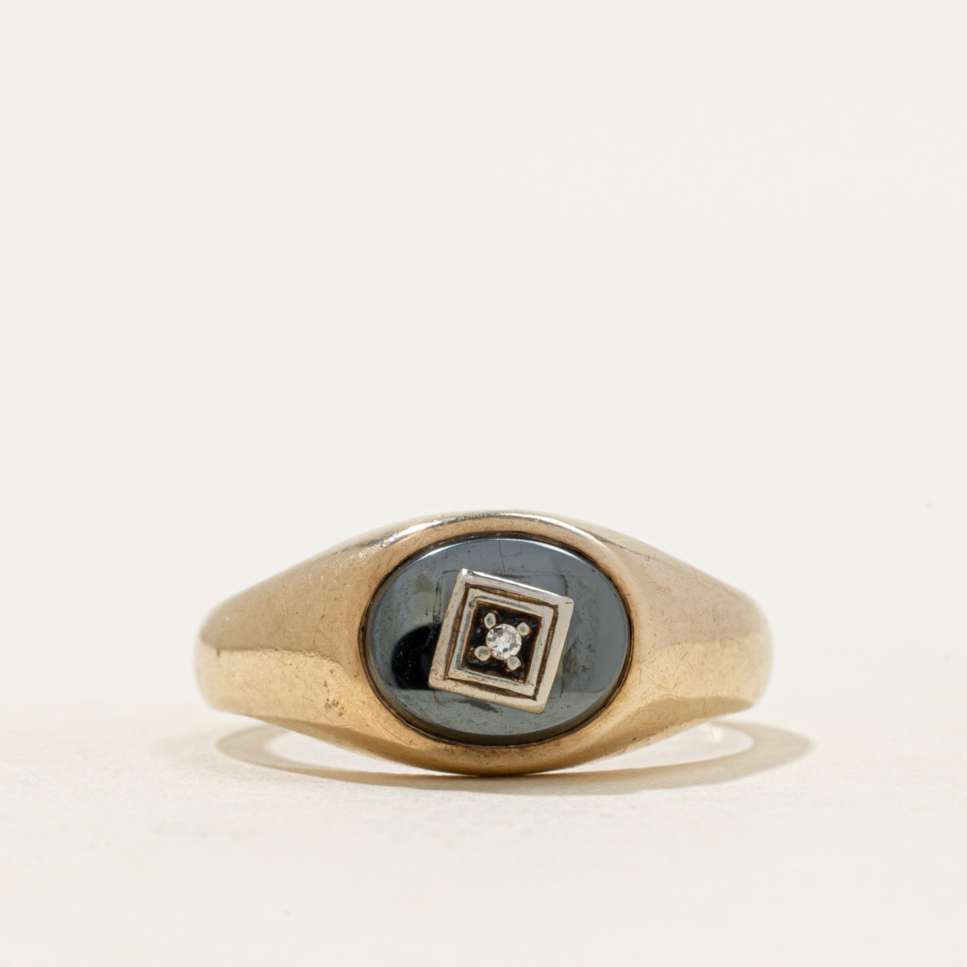 10k Oval Hematite & Diamond Accent Ring | 0.70ct | SZ 9.5