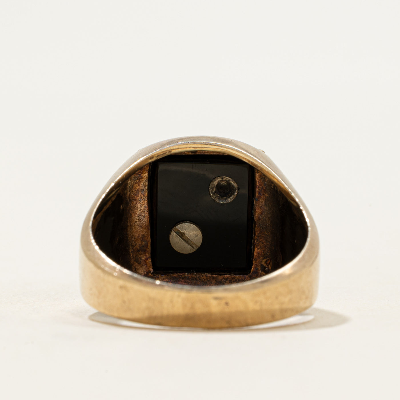 10k Onyx & Diamond Accent "B" Initial Signet Ring | 1.02ct | SZ 9.25