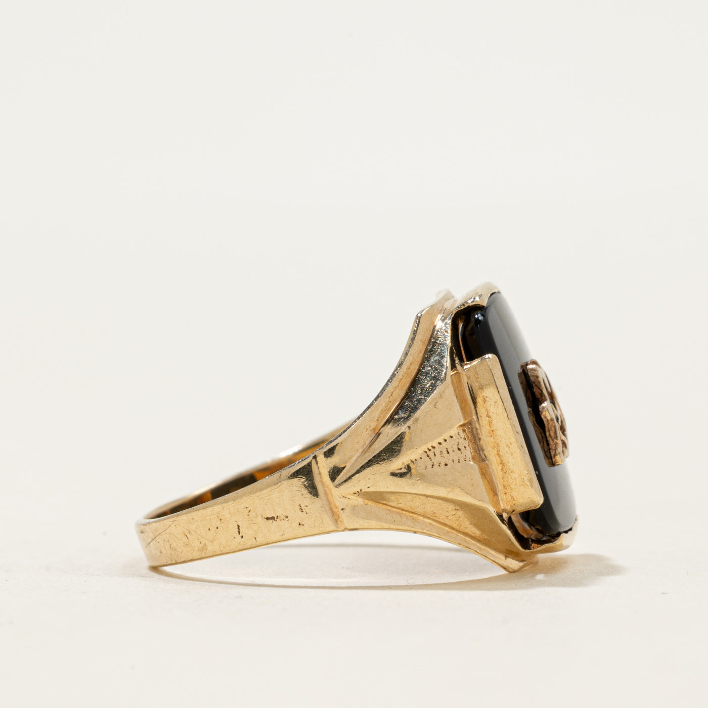 10k Onyx "M" Initial Signet Ring | 2.18ct | SZ 9.25