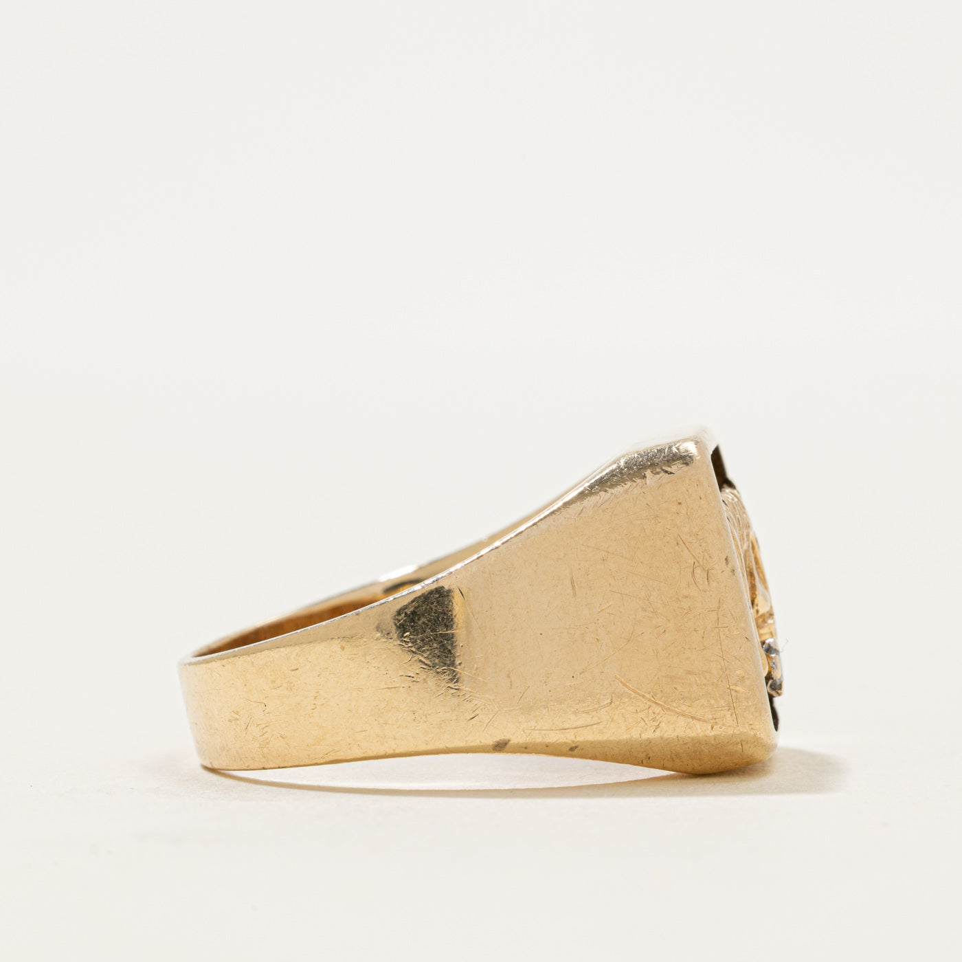 10k Onyx & Diamond Horse Signet Ring | 1.28ct | SZ 12
