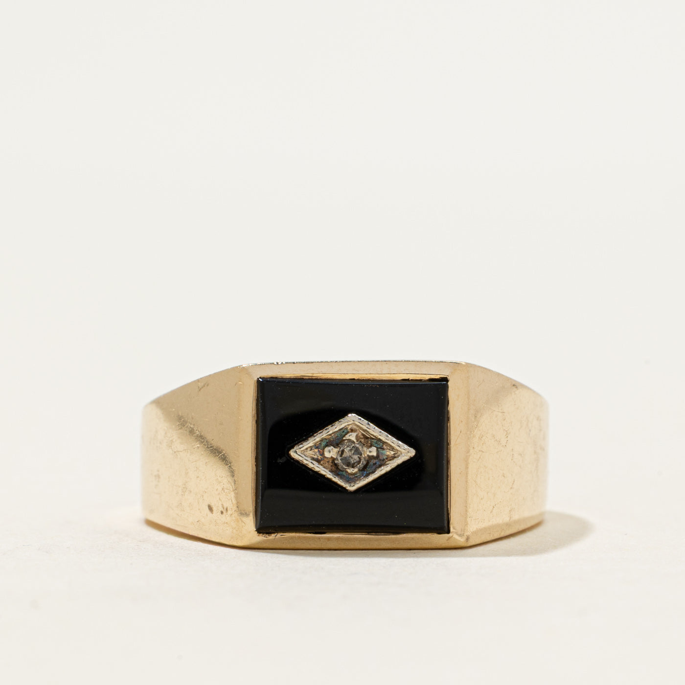 10k Rectangular Onyx & Diamond Signet Ring | 1.24ct | SZ 9