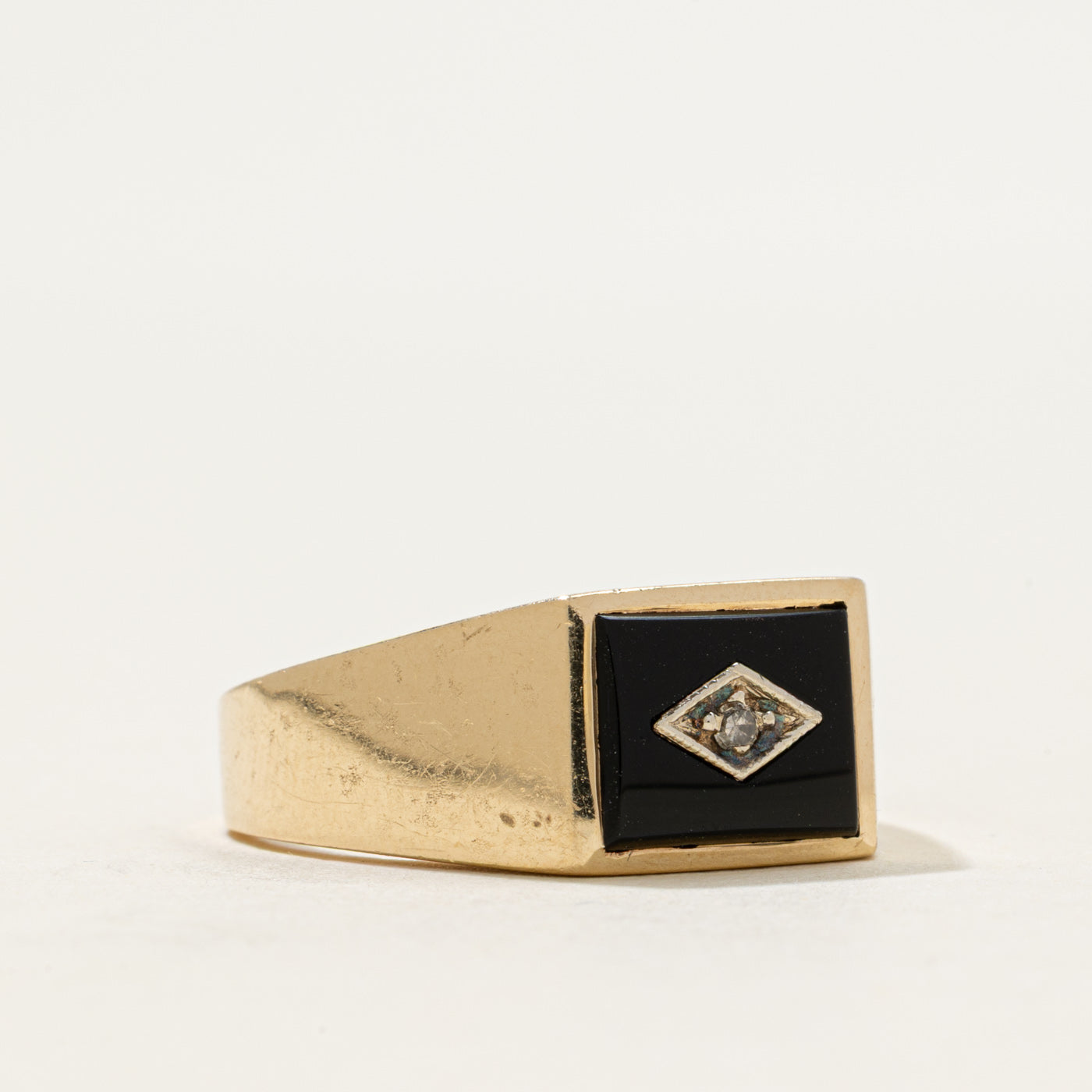 10k Rectangular Onyx & Diamond Signet Ring | 1.24ct | SZ 9