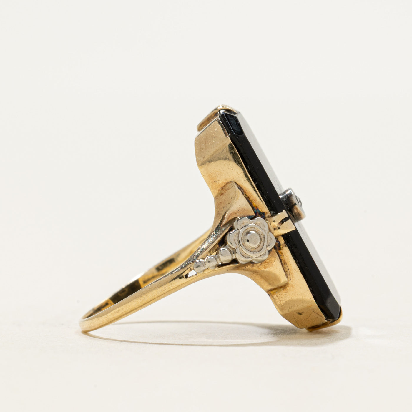 10k Octagonal Onyx & White Topaz Ring | 3.02ctw | SZ 5.25