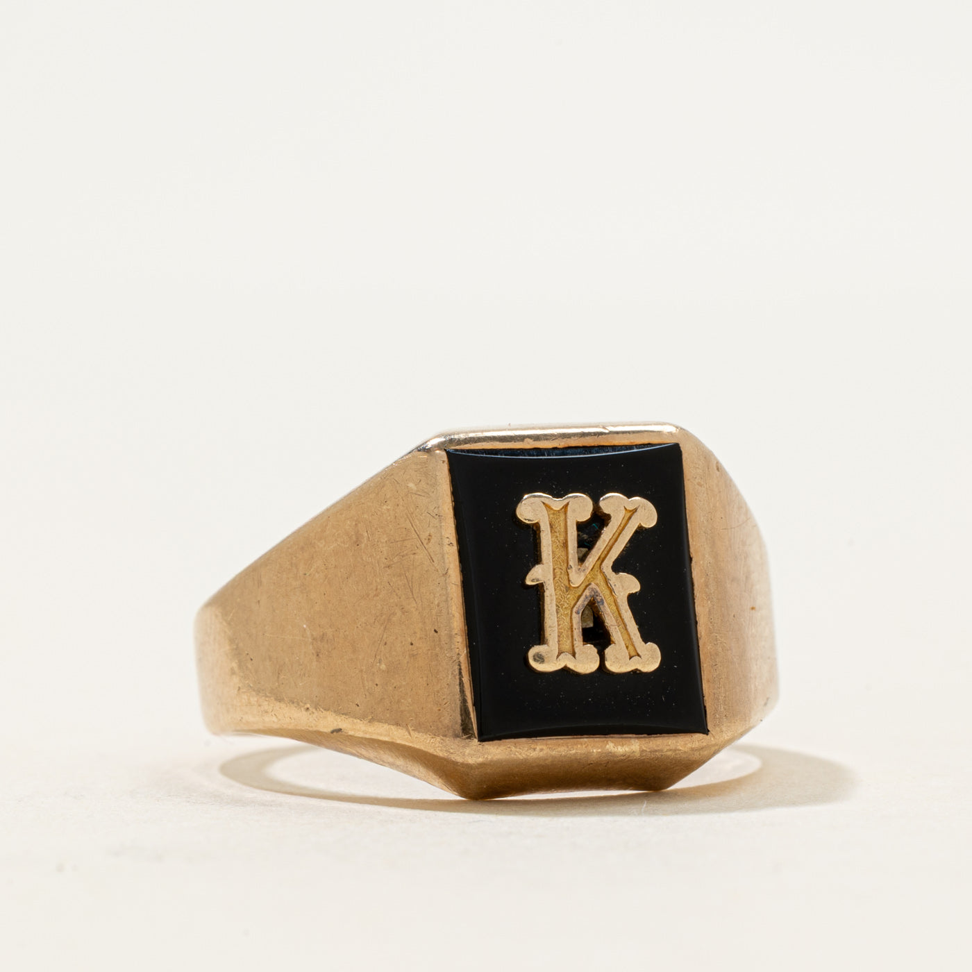10k Rectangular Onyx "K" Initial Signet Ring | 1.12ct | SZ 10.75
