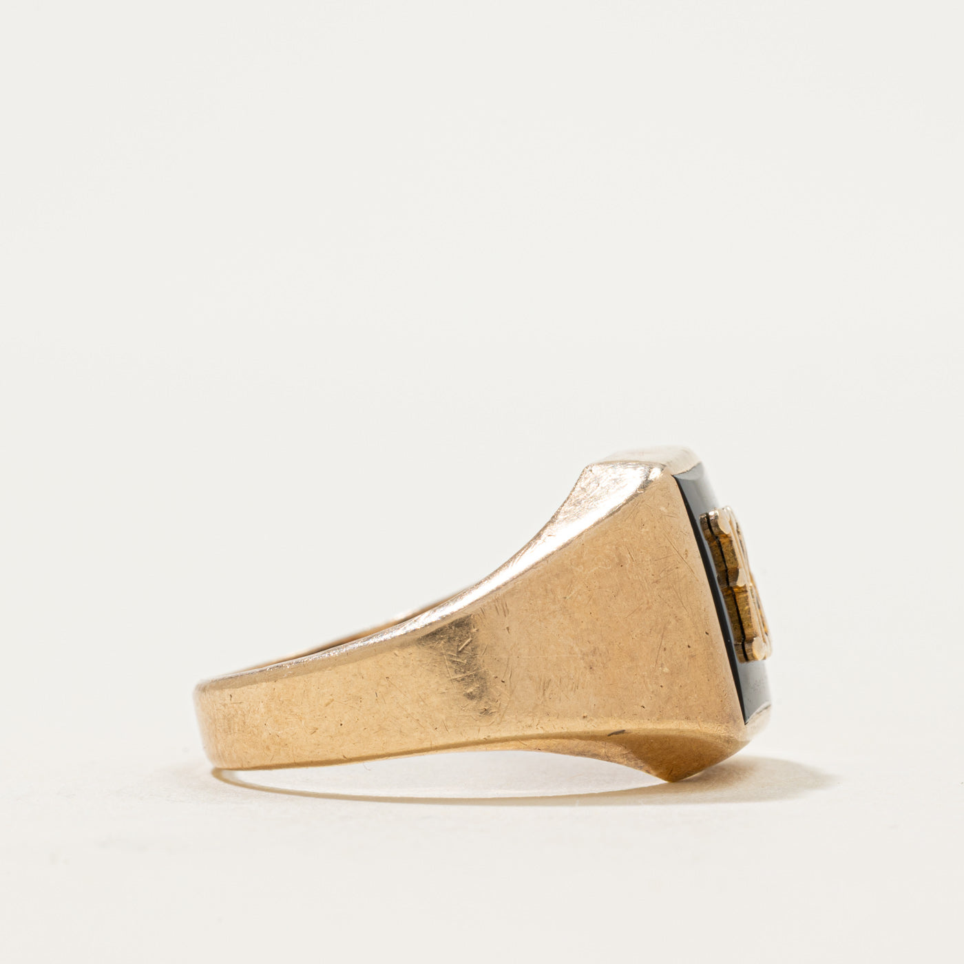 10k Rectangular Onyx "K" Initial Signet Ring | 1.12ct | SZ 10.75