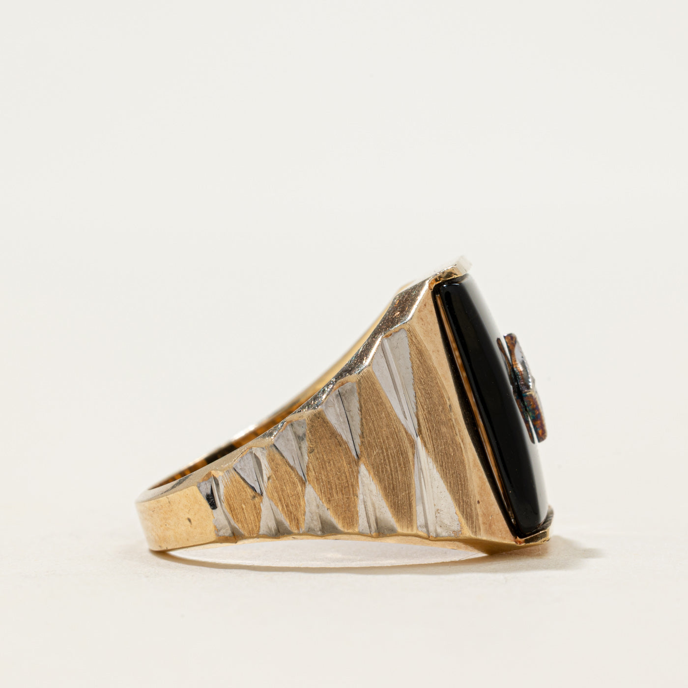 10k Rectangular Onyx & Diamond Grooved Ring | 2.56ct | SZ 9.75
