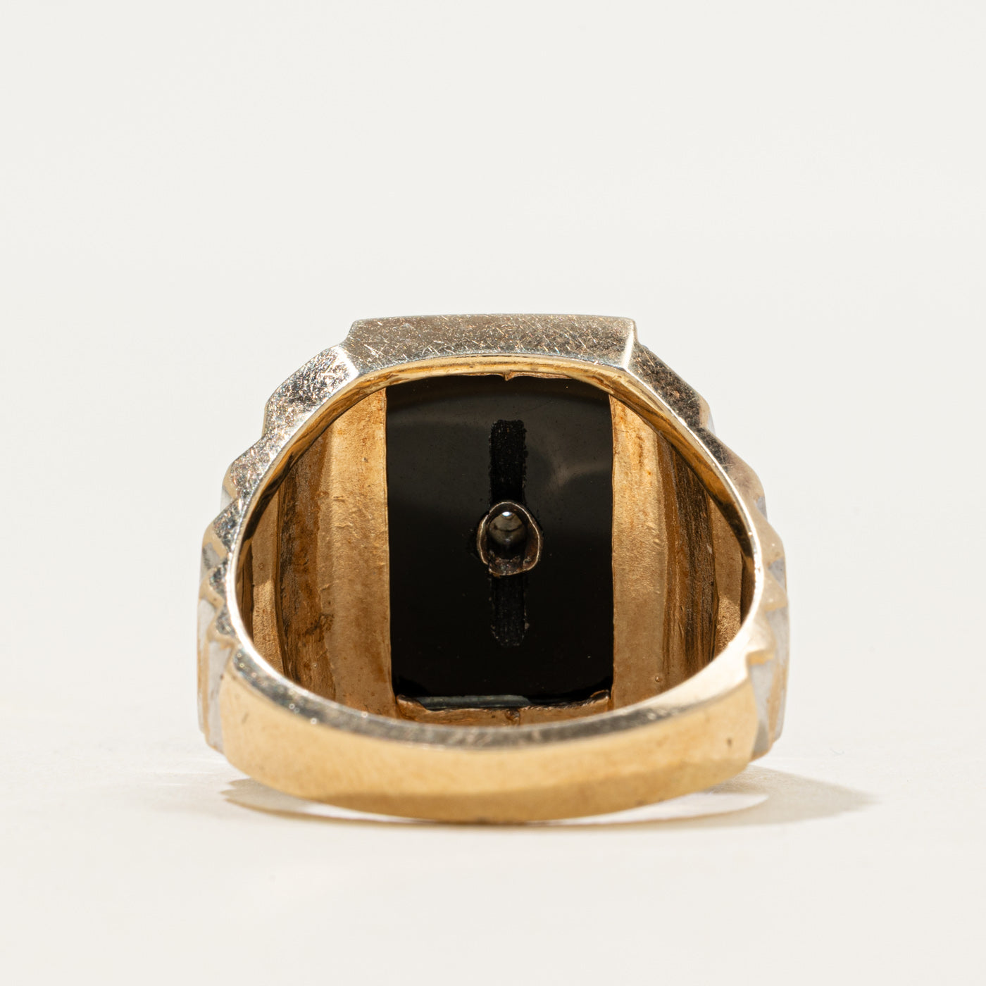 10k Rectangular Onyx & Diamond Grooved Ring | 2.56ct | SZ 9.75
